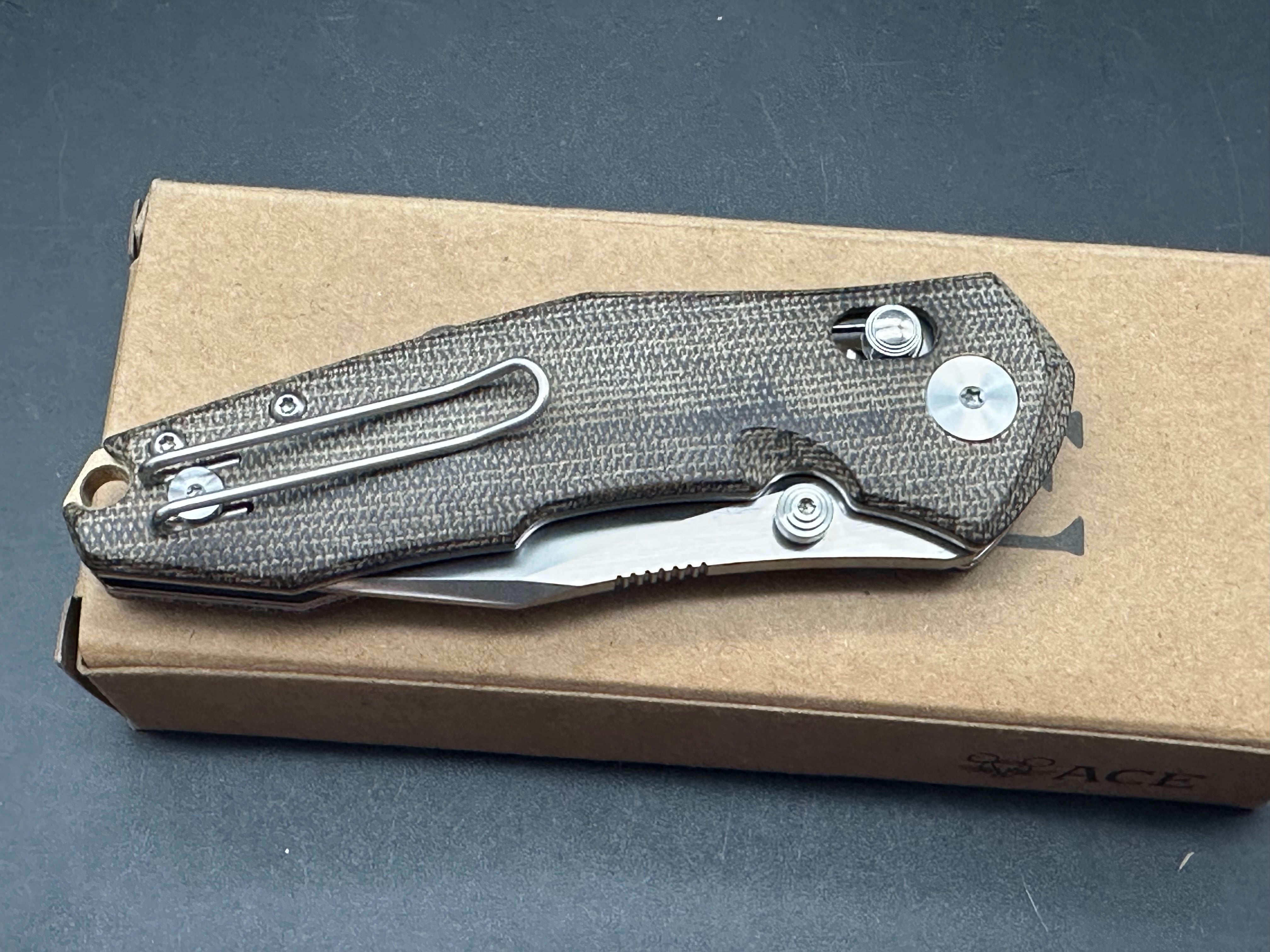 GiantMouse ACE Nazca Folding Knife - Stonewashed M390 Blade, Green Canvas Micarta Handle - EDC, Outdoor, Camping, Survival Gear