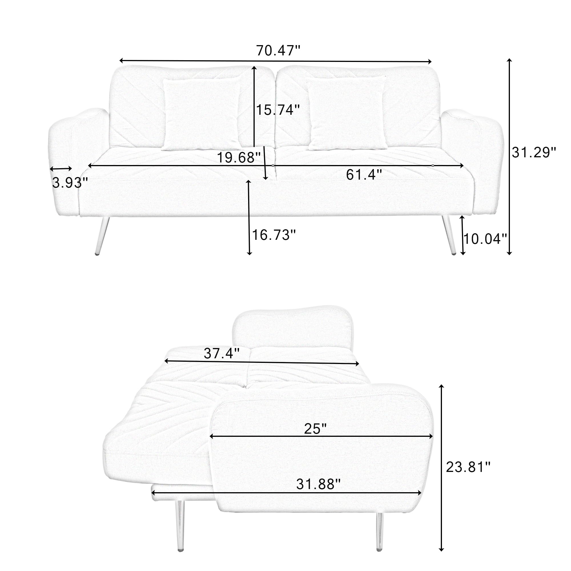 P PURLOVE Modern Convertible Sofa Bed with Adjustable Backrest & Armrests - 2 Throw Pillows Included - Upholstered Sleeper Sofa for Living Room, Bedroom, Office (Green) - Perfect for Small Spaces, Guest Rooms & Studio Apartments