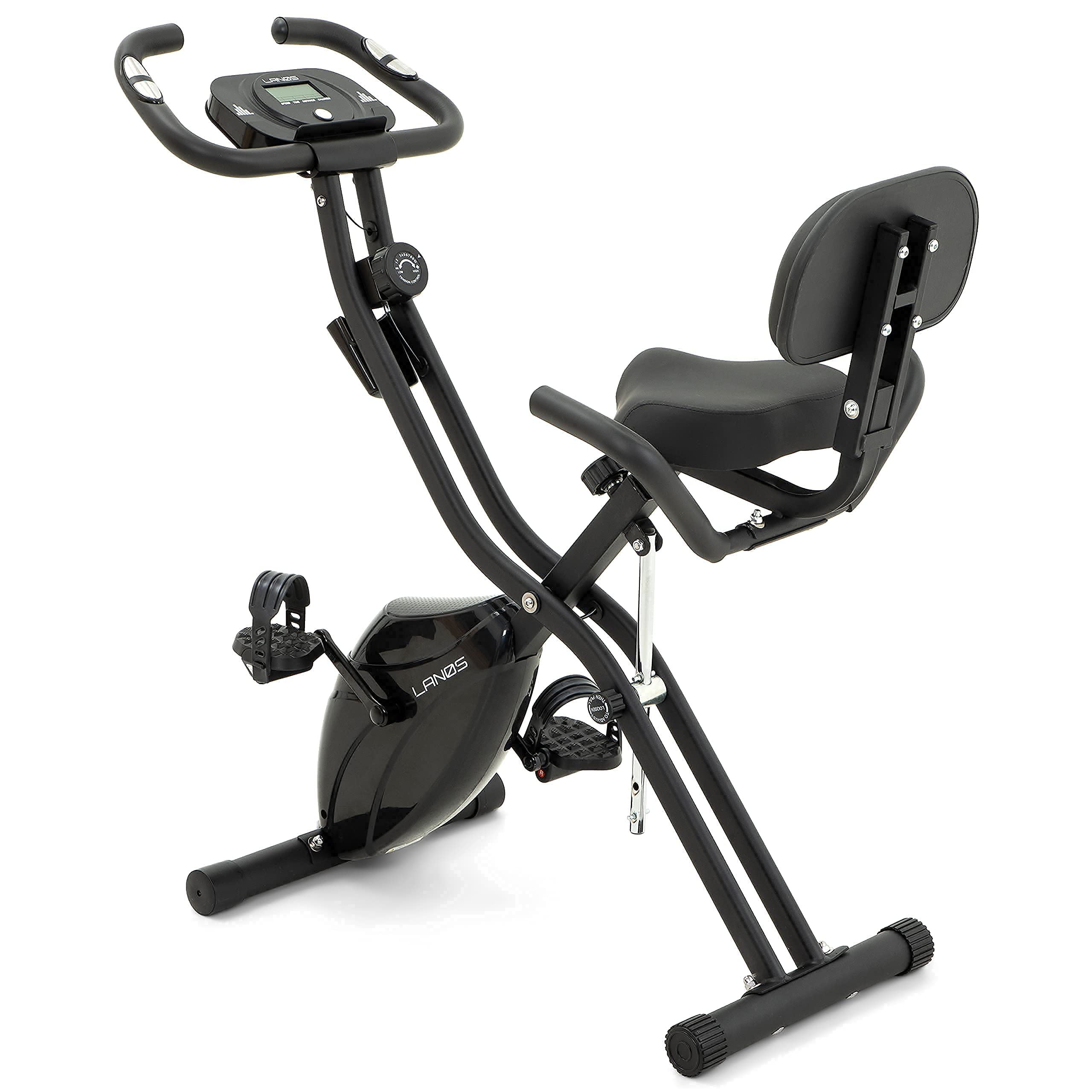 LANOS 2-in-1 Foldable Exercise Bike for Home - Recumbent & Upright Indoor Cycling Bike with 10-Level Magnetic Resistance, Compact Stationary Fitness Machine | Perfect for Home Gym, Small Spaces & Low-Impact Cardio Workouts
