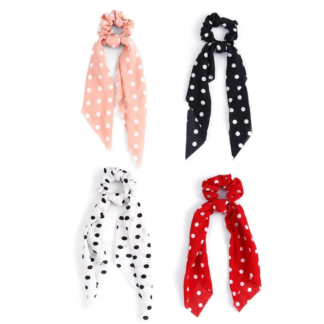 APSAMBR® Black Dot Hair Scrunchies - Soft Chiffon Elastic Hair Ties & Ponytail Holders for Women & Girls (6-Pack) - Perfect for School, Work, Gym & Everyday Styling