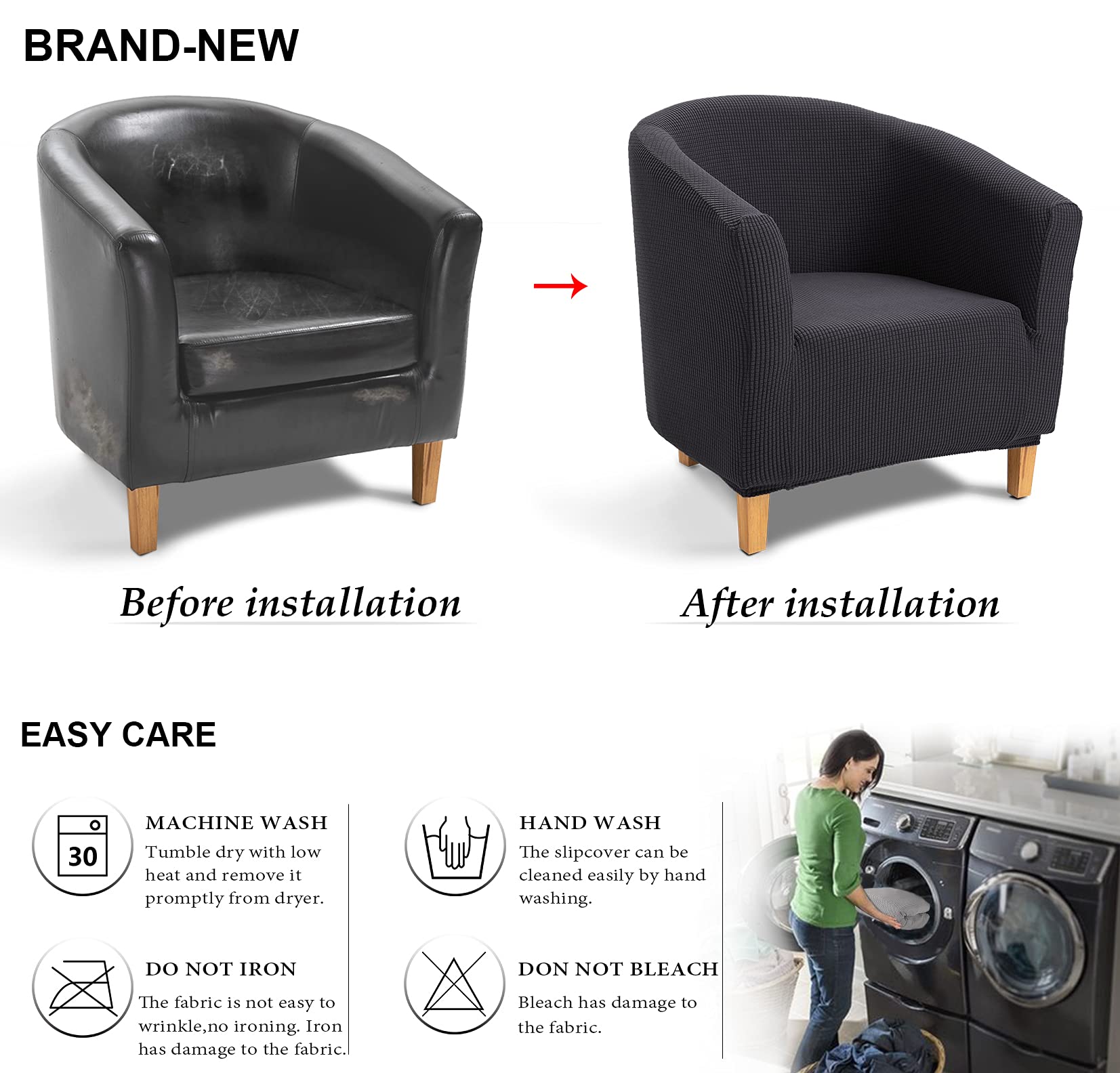 TIANSHU Jacquard Stretch Tub Chair Cover - Non-Slip Armchair Slipcover for Dining, Living Room & Office - Gray Barrel Chair Cover | Perfect for Home Decor, Guest Reception & Furniture Protection