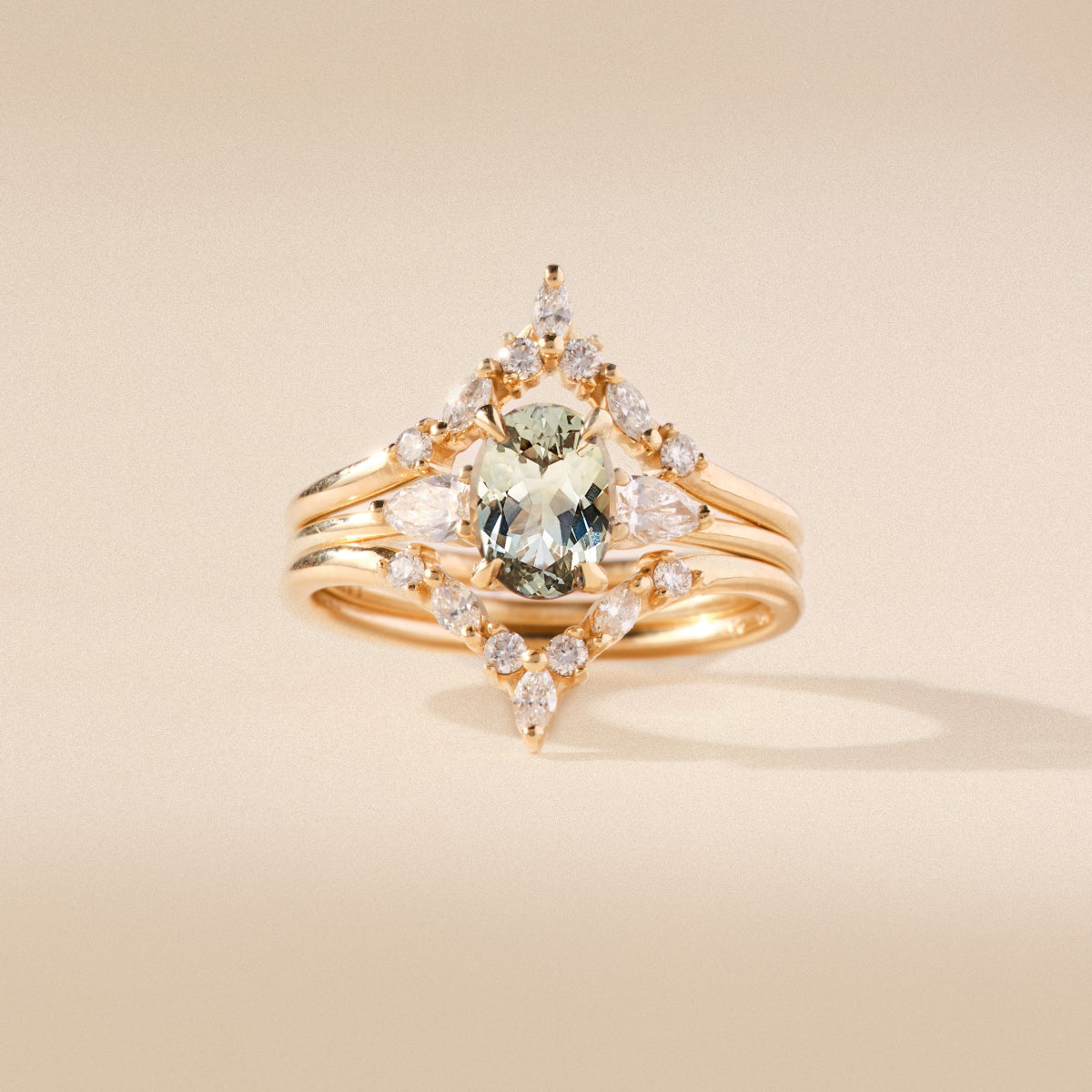 Unique 14K Yellow Gold Oval Sapphire & Diamond Ring - Handcrafted Garden Whispers Collection for Women, Perfect for Weddings, Anniversaries & Special Occasions
