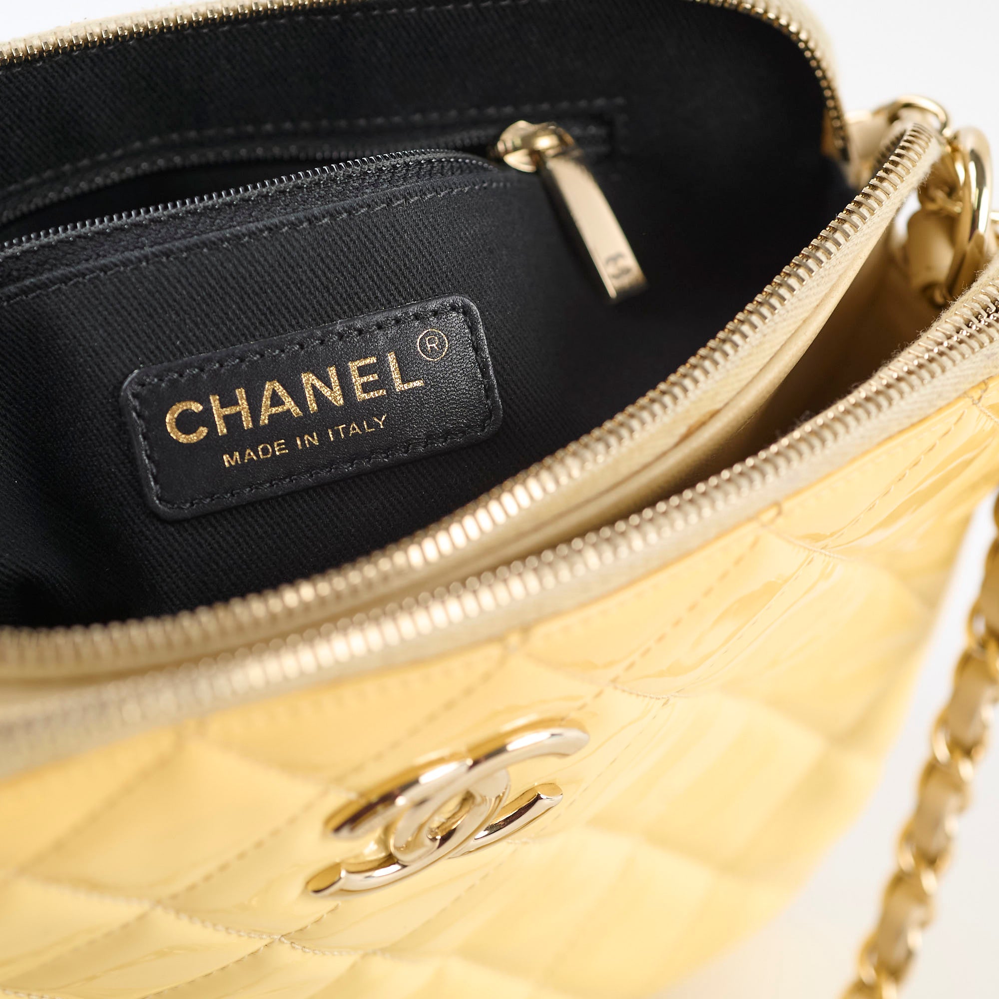 Chanel Patent Leather Shoulder Bag Ivory & Yellow - Luxury Designer Handbag for Women | Perfect for Parties, Weddings & Evening Events