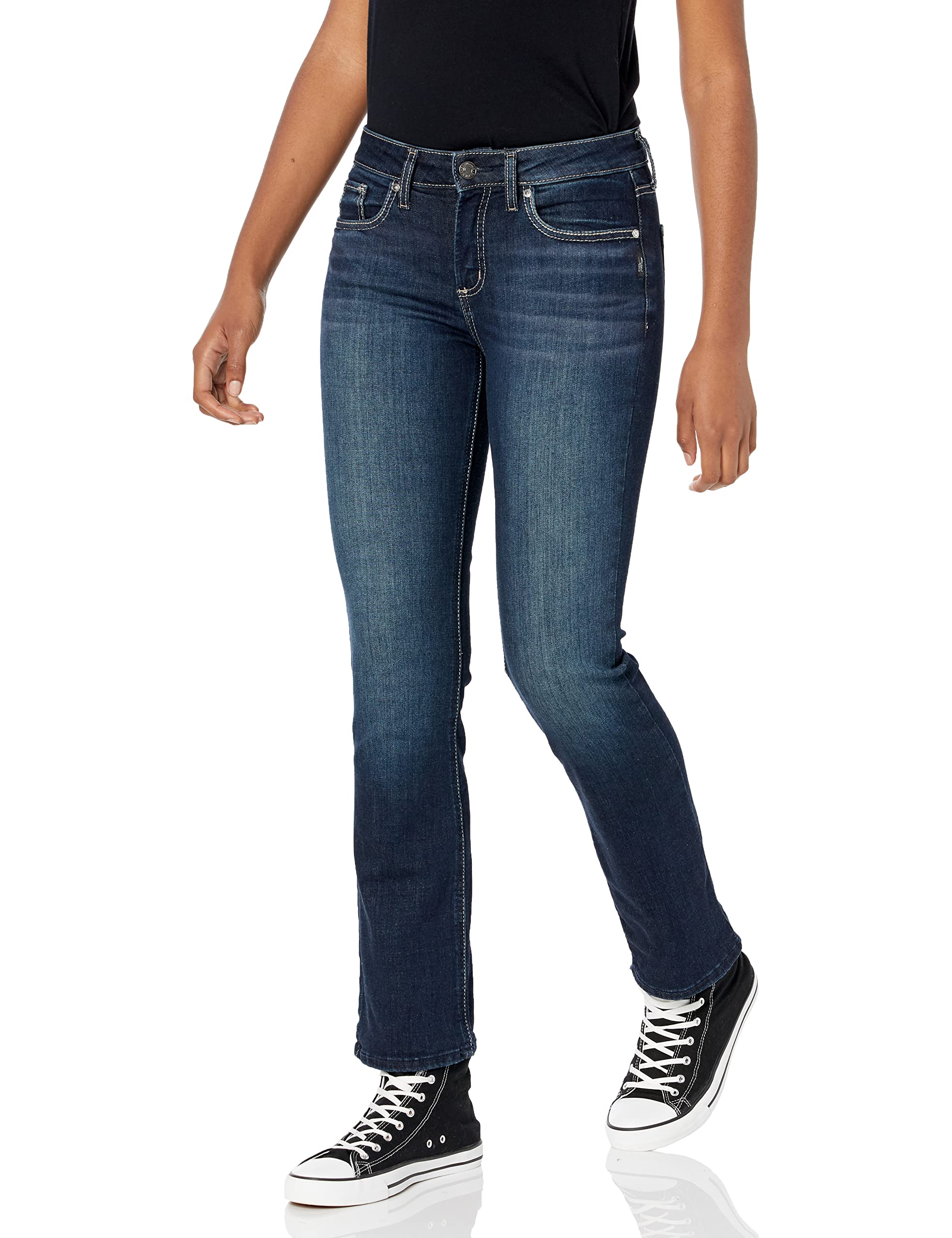 Silver Jeans Co. Women's Suki Mid Rise Slim Bootcut Jeans - Comfortable Stretch Denim Pants for Casual Wear & Night Out