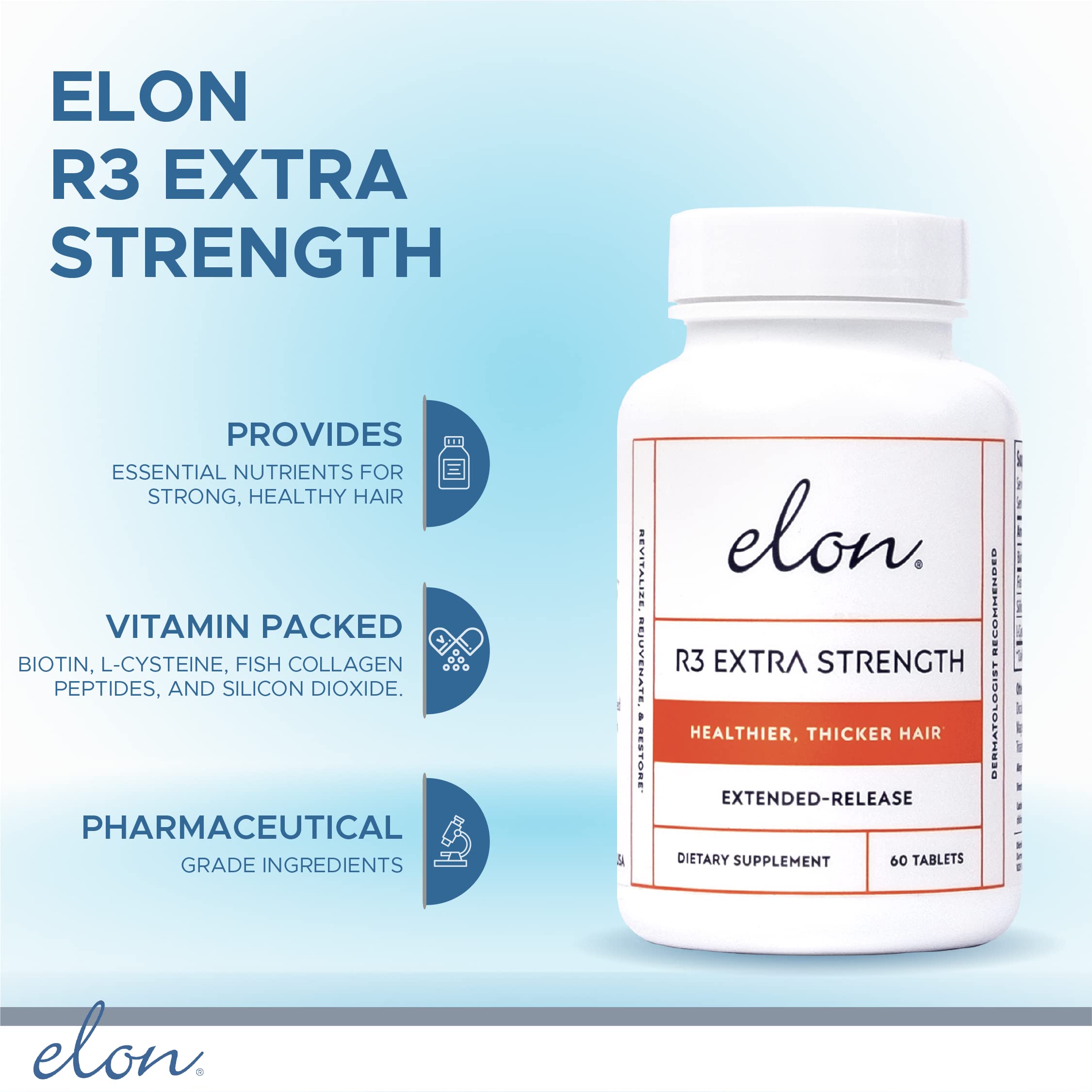 Elon R3 Extra Strength Hair Growth Supplement for Women - 5000mcg Biotin & Collagen Formula for Thicker, Fuller Hair - 60 Capsules (Pack of 2) - Promote Healthy Hair Growth for Daily Hair Care & Styling