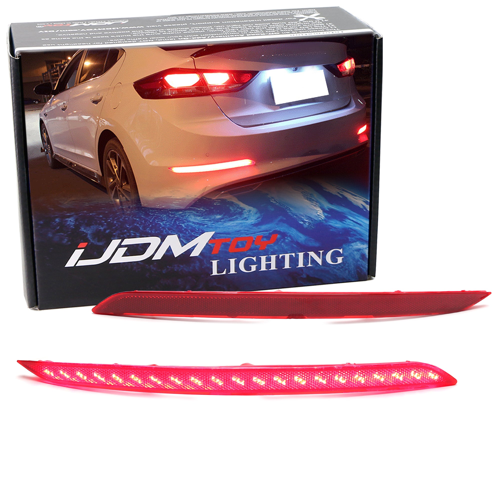 17-18 Hyundai Elantra Full LED Bumper Reflector with Sequential Turn Signal Lights - Upgrade Your Car's Rear Safety & Style for Night Driving & Custom Look