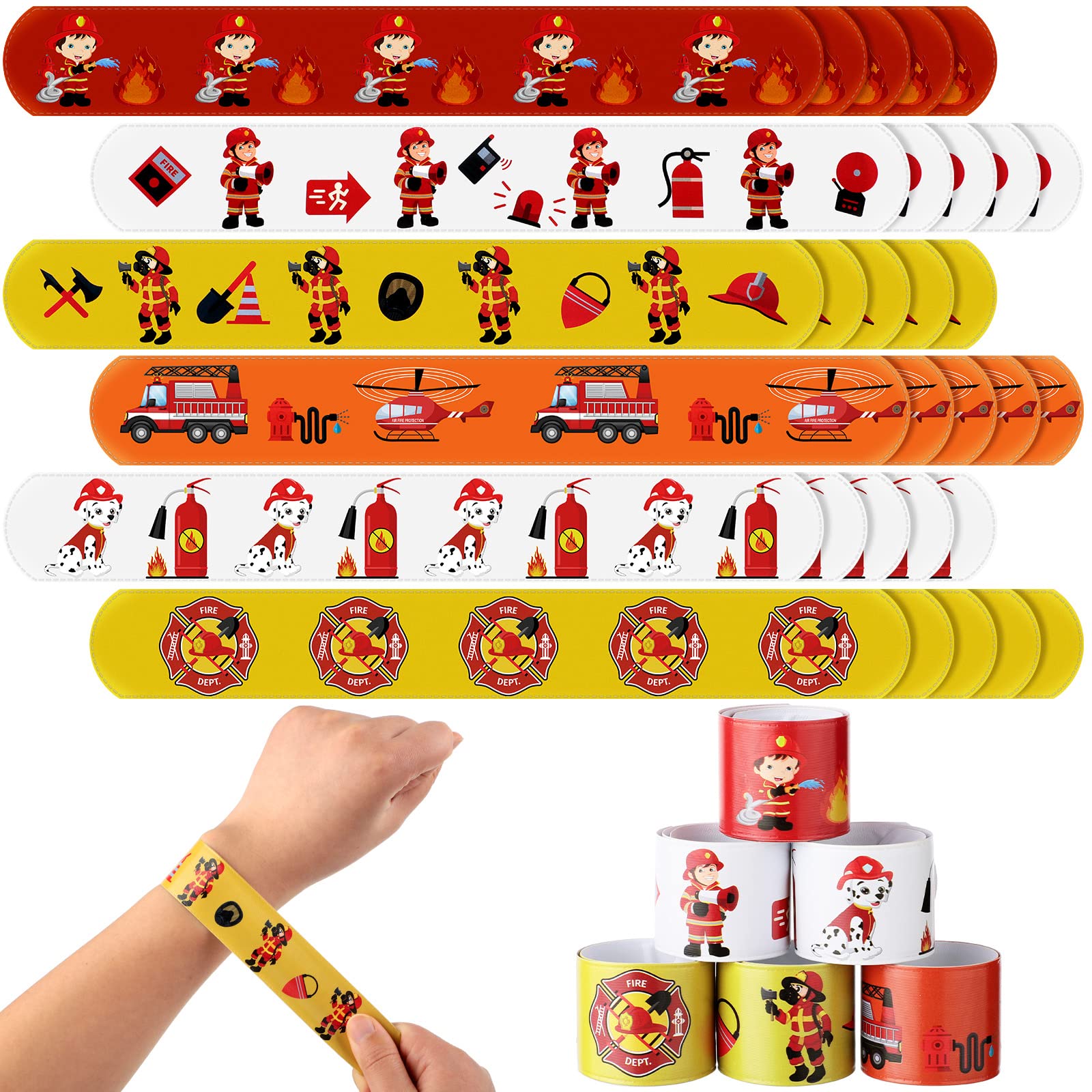 36 Pcs Fire Truck Slap Bracelets - Firefighter Snap Bracelets for Kids Party Favors, Class Rewards & Exchange Gifts - Perfect for Firefighter Themed Parties, School Events & Birthday Decorations