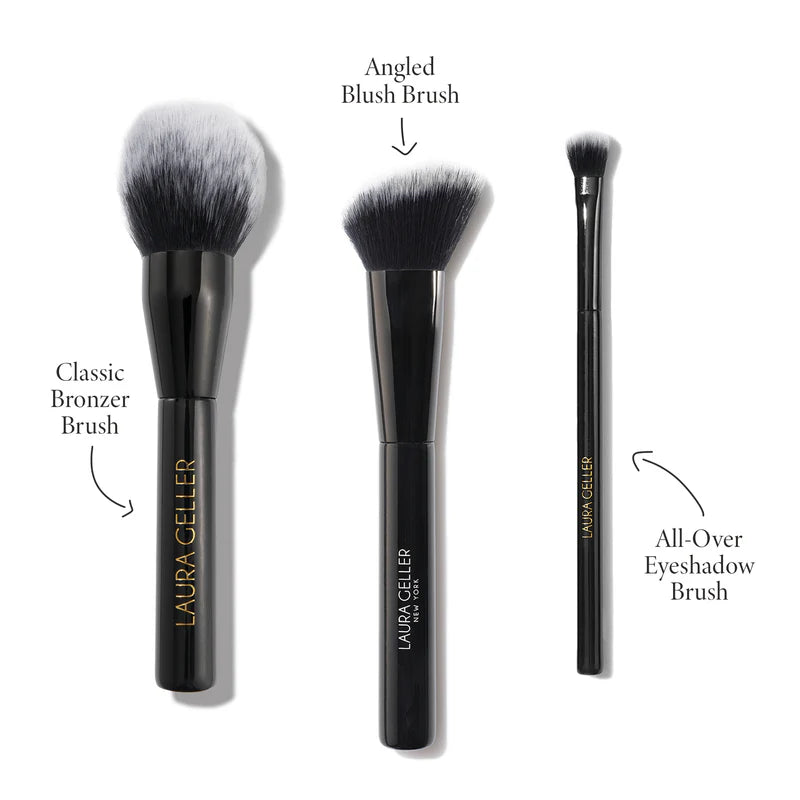 Laura Geller Best of the Best 3-Piece Brush Set - Professional Makeup Brushes for Foundation, Blush & Contouring - Perfect for Everyday Makeup & Professional Makeup Artists