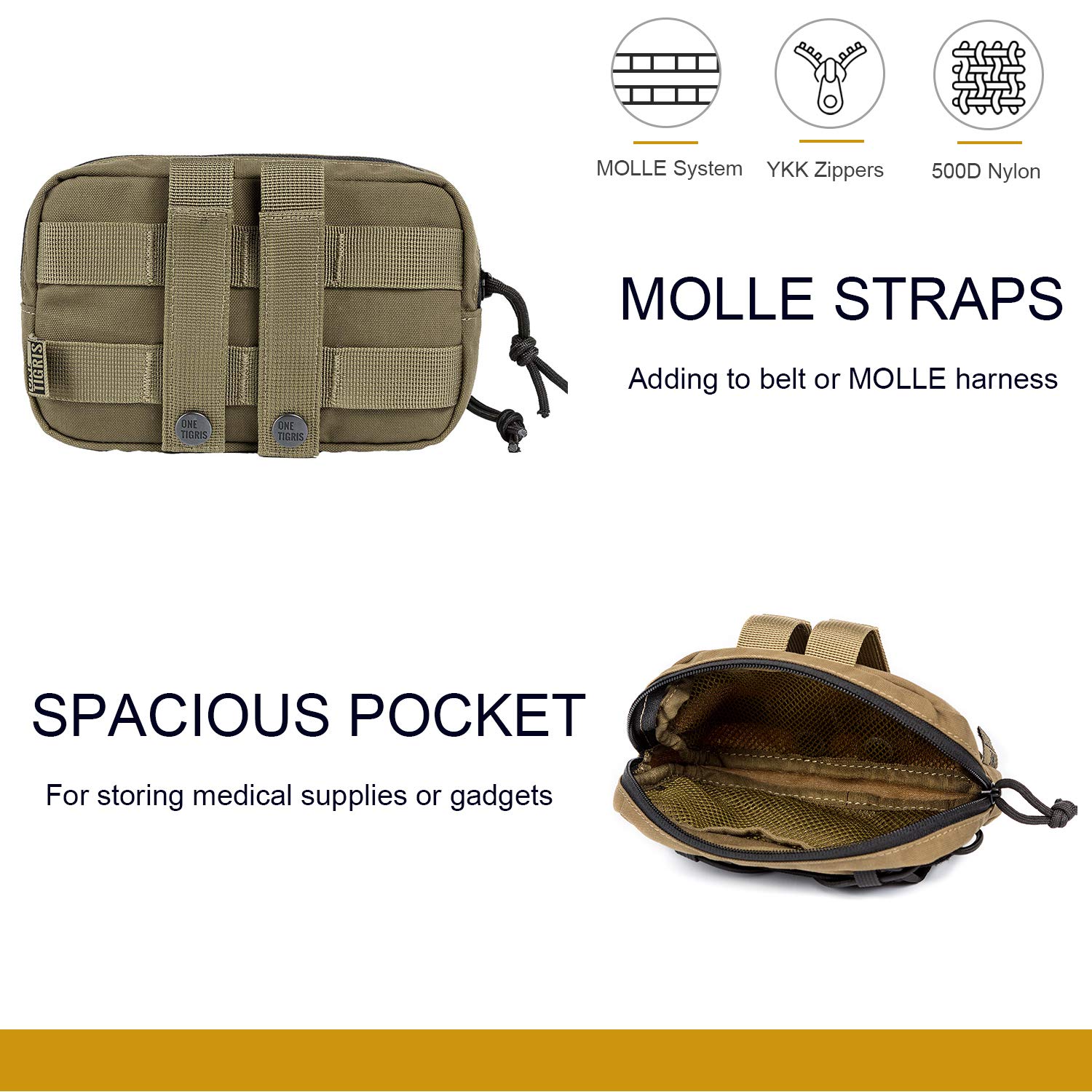 OneTigris Tactical EDC Horizontal MOLLE Pouch - Compact Organizer for Tools, Medical Supplies & Essentials - Perfect for Hiking, Camping & Outdoor Adventures