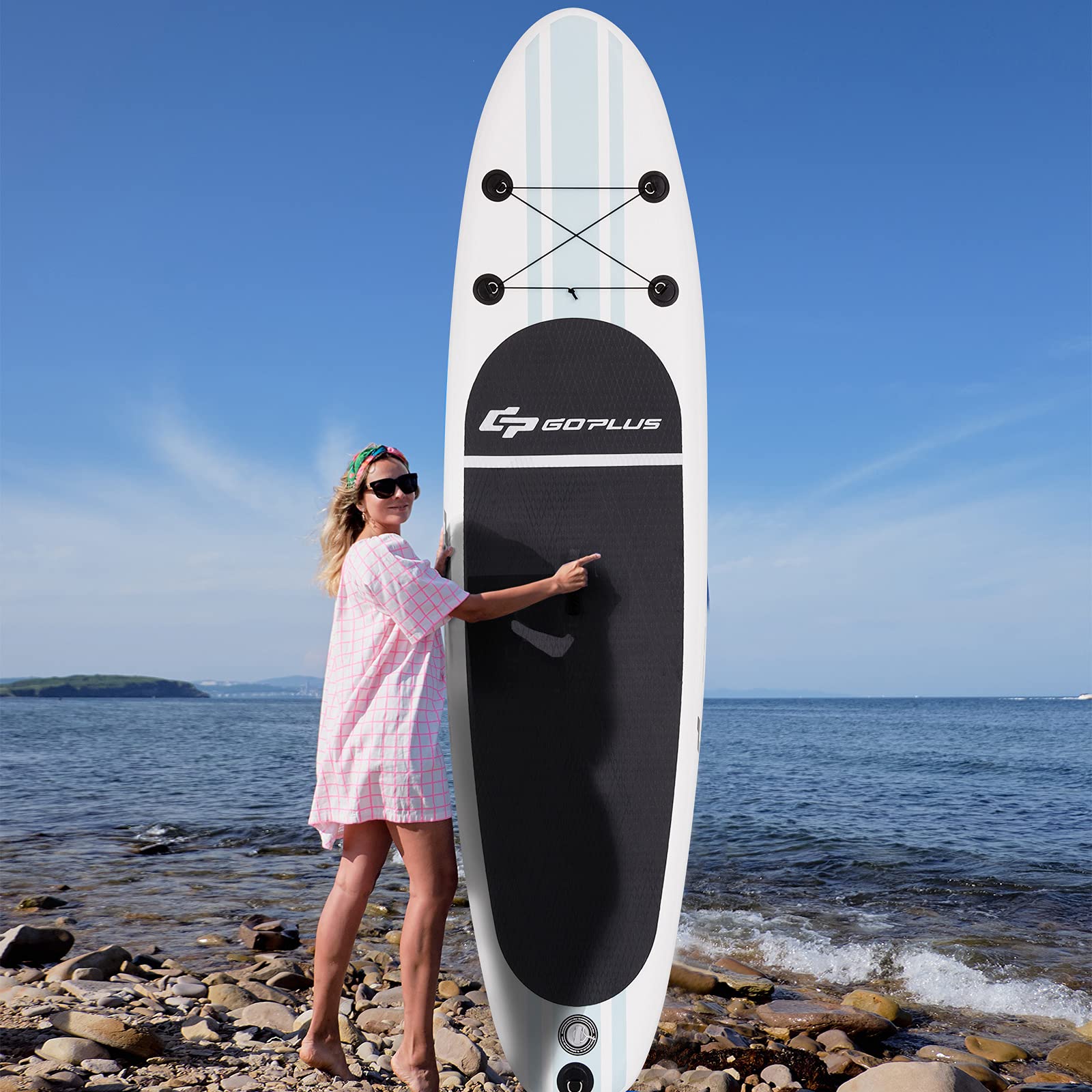 Goplus 10' Inflatable Stand Up Paddle Board (SUP) with Adjustable Paddle, Carry Bag, Manual Pump & Repair Kit - 6