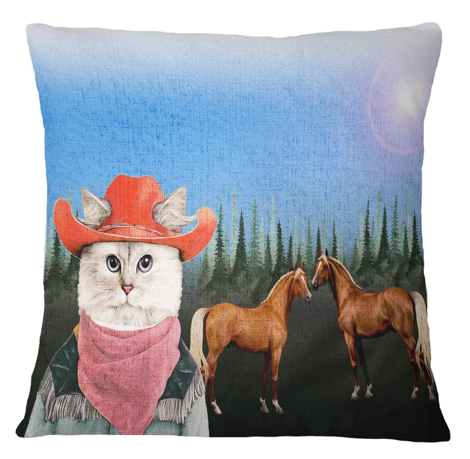 Timingila Purple Cowboy Retro Print Square Pillow Cover - 18x18 Inches Western Decor Throw Pillow Case for Sofa, Bed, Couch & Home Decor