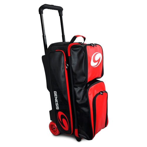 Genesis Carbon 3 Ball Roller Bowling Bag - Red/Black - Durable Bowling Accessory for League Play & Tournament Use