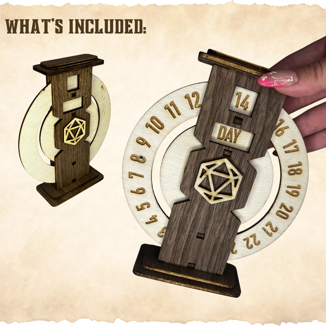 DND Dungeons & Dragons Time Tracker - Laser Cut Wooden RPG Game Timer with 20 Adjustable Tabs | Perfect for Tabletop RPG Sessions, Campaign Management & Board Games | Made in USA