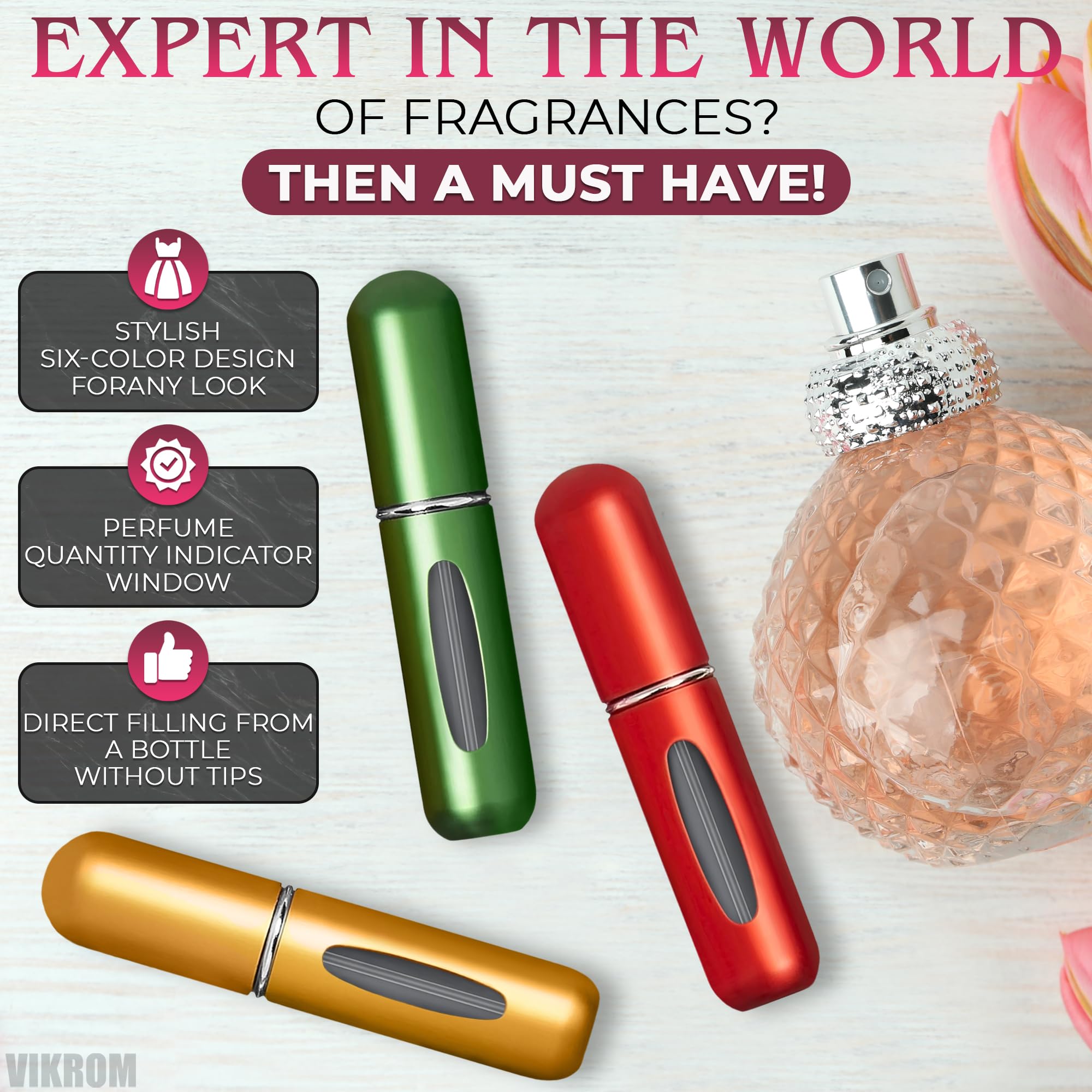 6Pcs Mini Refillable Travel Perfume Bottles - Portable Cologne Spray Atomizer for Women & Men, Leakproof Empty Perfume Containers for Airplane Carry On, Gym Bag, Purse & Vacation Toiletries Accessories