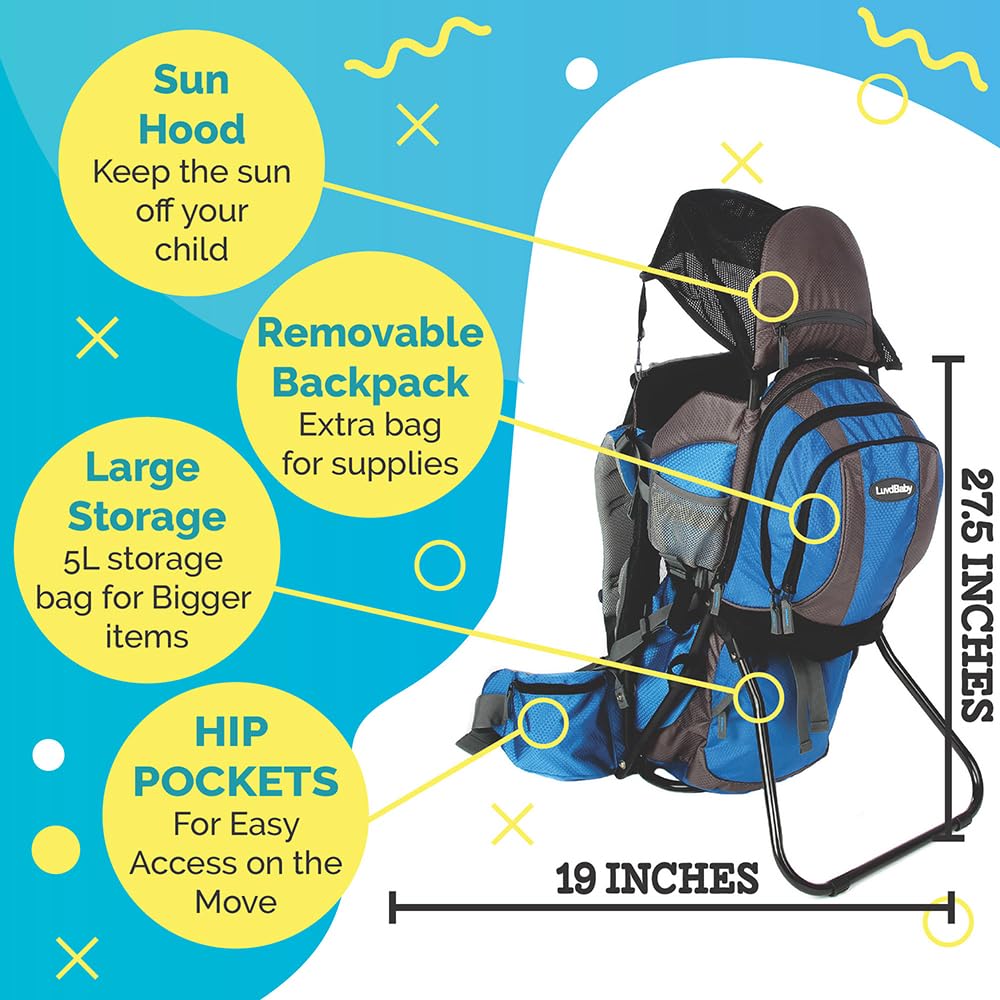 2-in-1 Baby Backpack Carrier - Ergonomic Toddler Hiking Backpack with Removable Diaper Bag, Insulated Pocket & Sun/Rain Hood | Perfect for Outdoor Adventures, Travel & Daily Walks