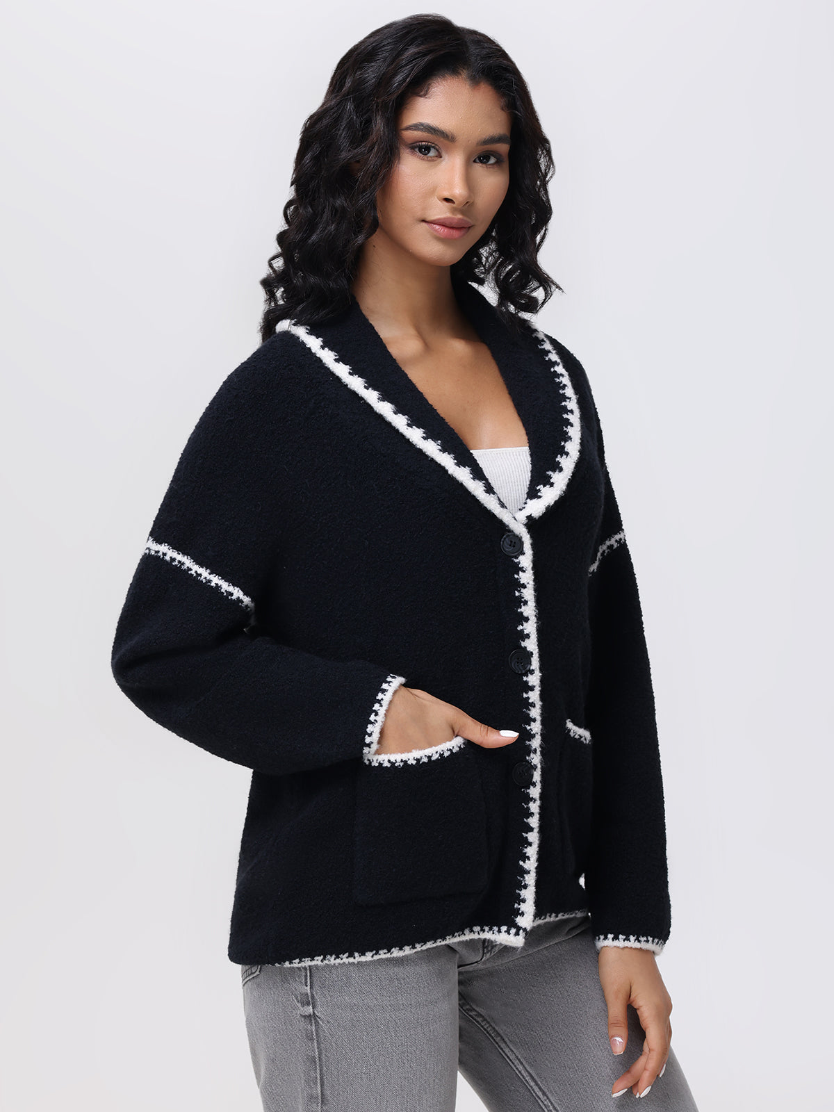 Tierney Whipstitch Scarf Neckline Cardigan Sweater for Women | Cozy Knit Open Front Long Cardigan | Perfect for Fall, Winter & Layering Outfits