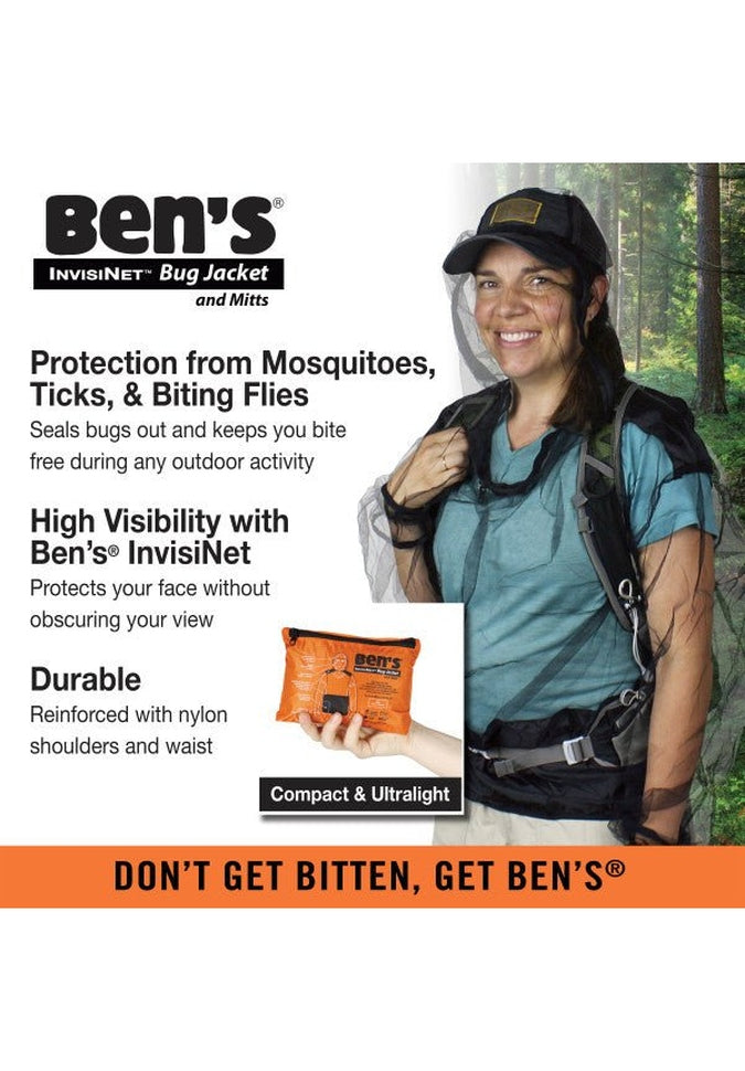 Ben's® InvisiNet Bug Jacket & Mitts - Lightweight Mosquito Proof Mesh Suit with Gloves for Outdoor Camping, Hiking, Gardening and Fishing Protection
