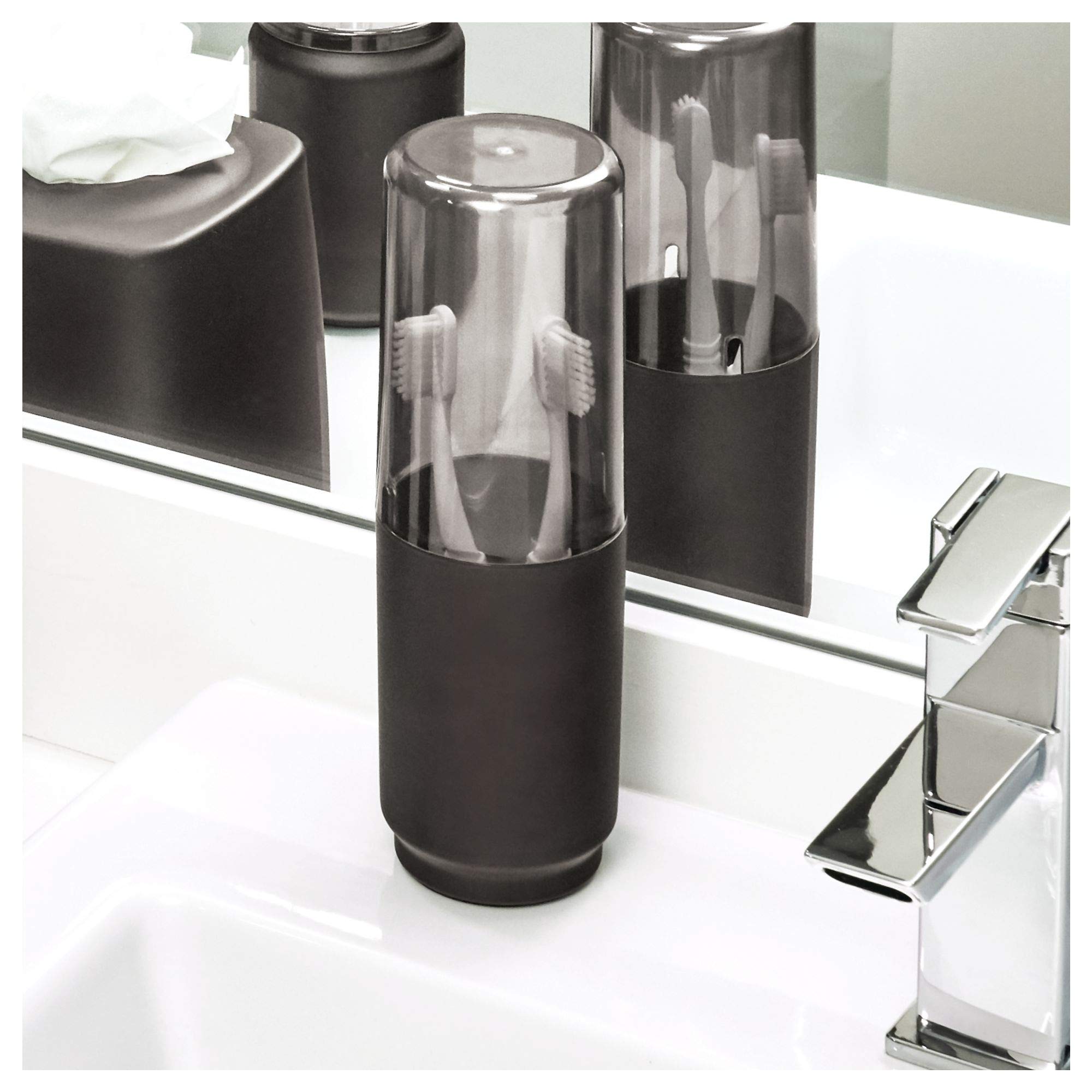 iDesign Austin Covered Toothbrush Holder - Organize Regular & Electric Toothbrushes - Perfect for Bathroom Countertop & Travel Storage