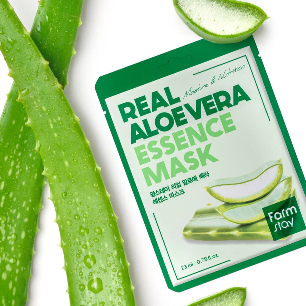 Farmstay Real Aloe Vera Essence Mask - 10 Sheet Pack for Hydrating & Soothing Skin - Perfect for Daily Skincare Routine & Post-Sun Care