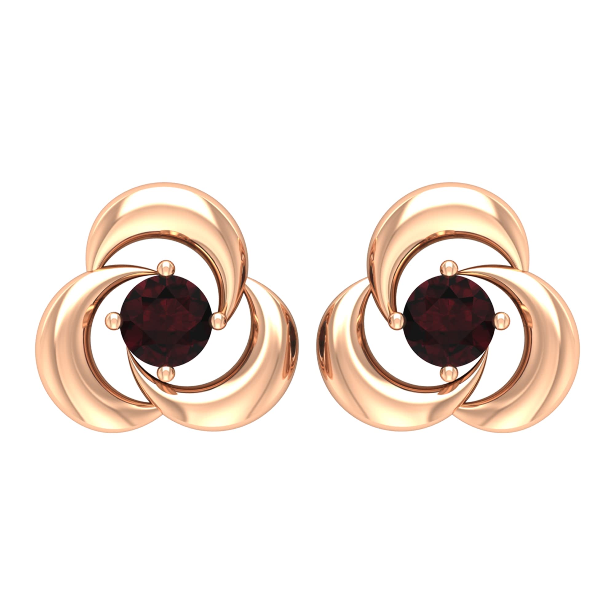 14K Solid Gold Garnet Solitaire Stud Earrings | January Birthstone Jewelry | Red Garnet Swirl Earrings for Women | Perfect Gift for Birthday, Anniversary & Valentine's Day