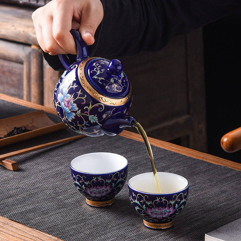 Premium Enamel Porcelain Tea Set with Inner Sterling Silver Lining - Elegant Tea Ceremony Set for Home, Office & Gifting