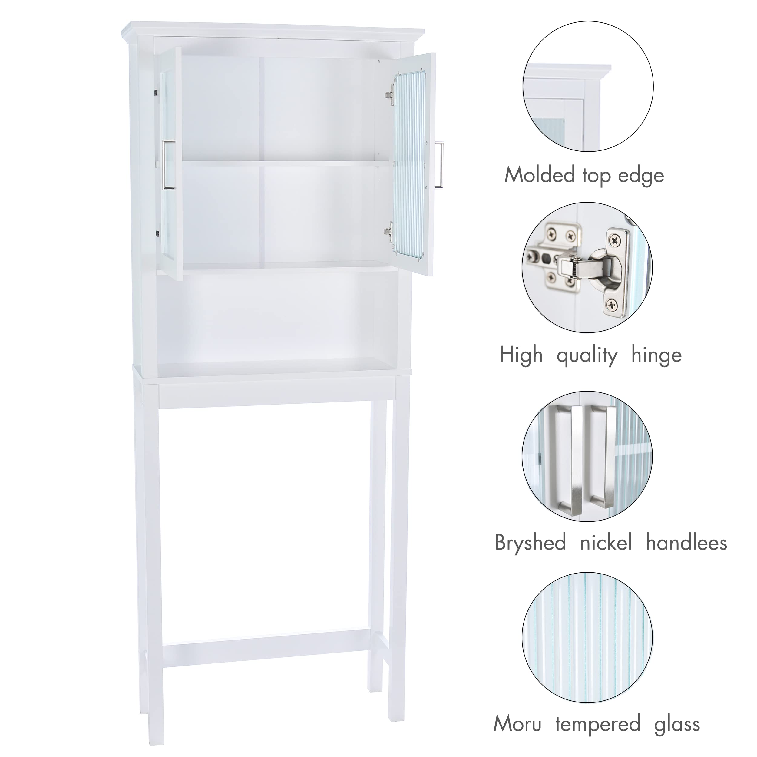 Over The Toilet Storage Cabinet with Tempered Glass Doors - White Bathroom Organizer for Towels, Toiletries & Linens | Space-Saving Bathroom Storage Solution for Small Spaces