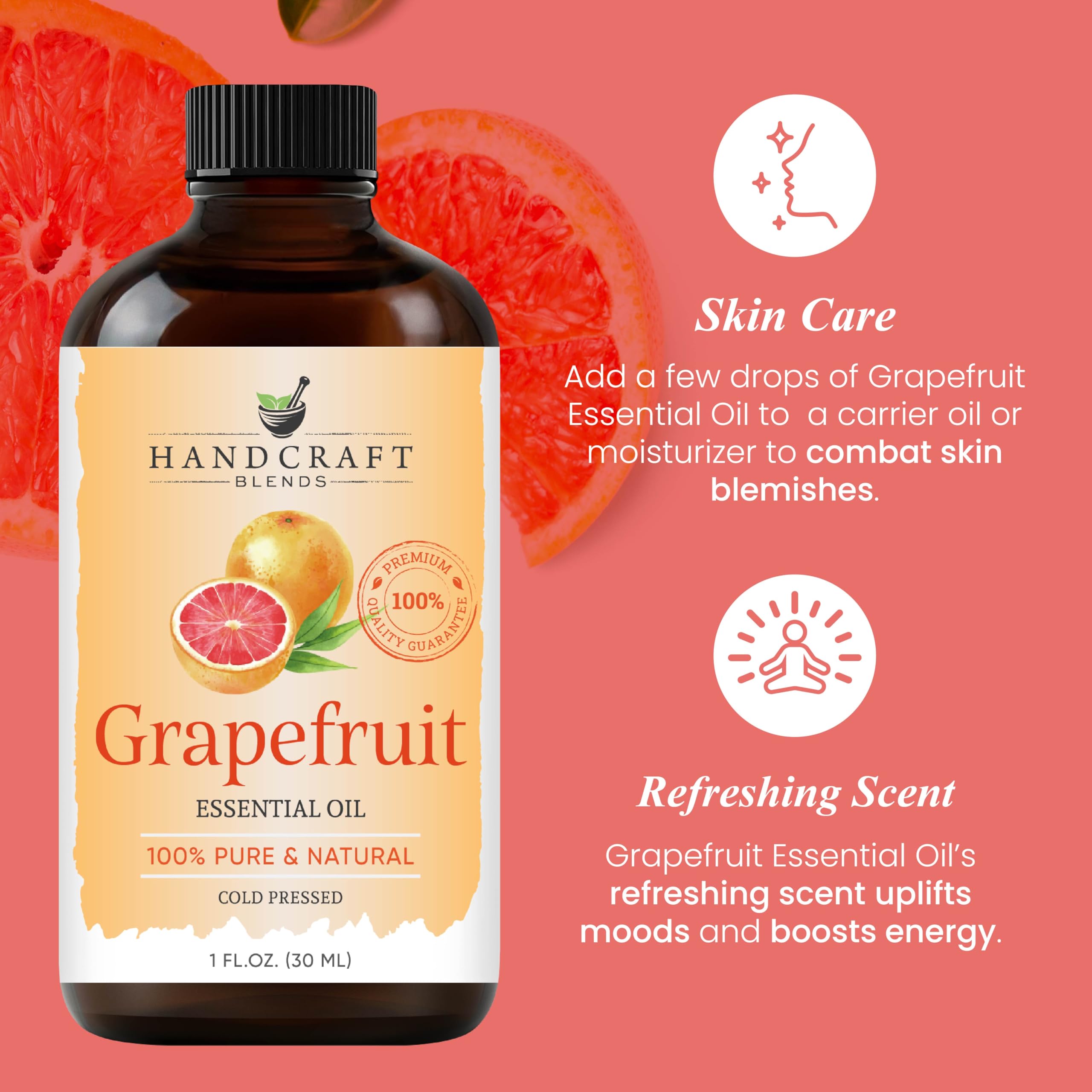 Handcrafted Grapefruit Essential Oil - 1 Fl Oz - 100% Pure Natural Premium Grade - Aromatherapy Diffuser Oil for Relaxation, Stress Relief & Home Fragrance