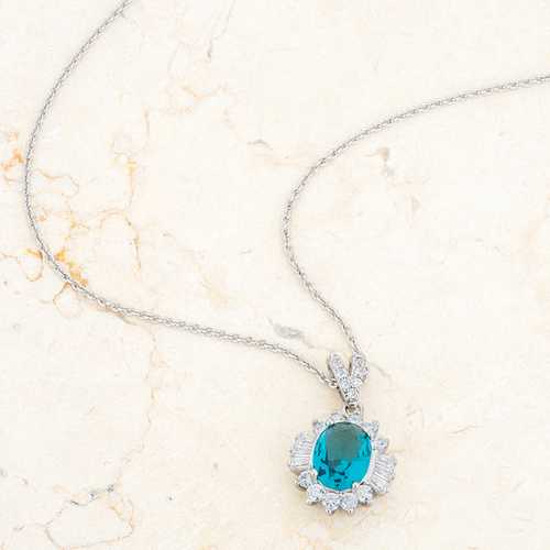 3.2ct Aquamarine CZ Drop Pendant Necklace for Women - Elegant Cubic Zirconia Jewelry Gift for Birthday, Anniversary & Special Occasions