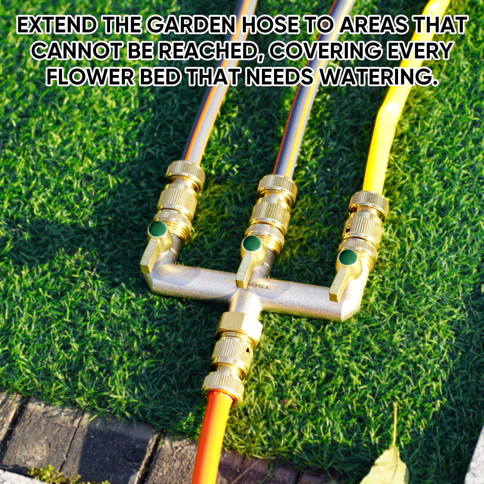 3-Way Garden Hose Splitter - Heavy Duty Brass Nickel Plated Faucet Diverter with 3 Extended Metal Handles, 3/4-Inch GHT Hex Female Inlet & Male Outlet - Perfect for Outdoor Watering, Sprinkler Systems & Multiple Hose Connections