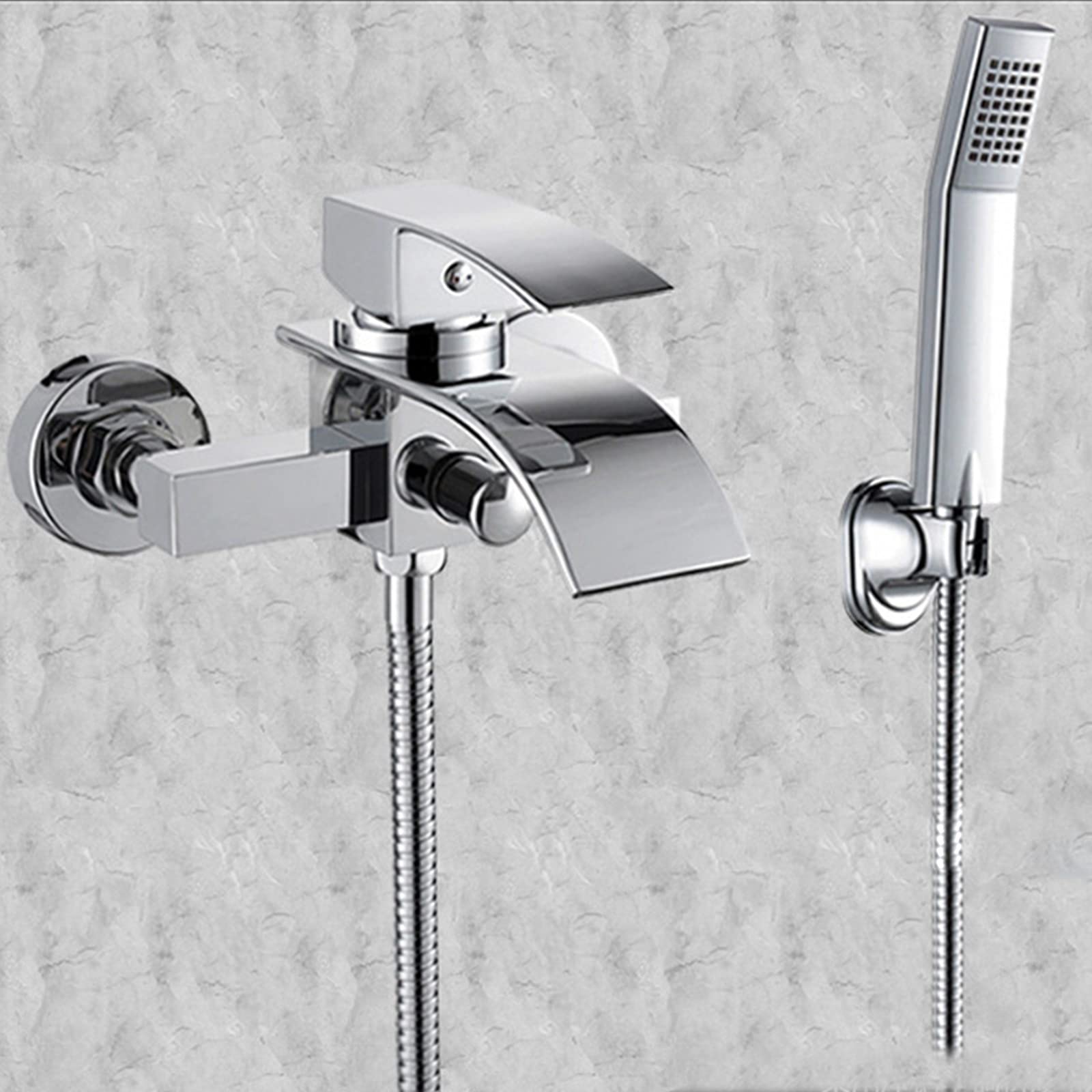 Premium All-Copper Waterfall Bathtub Faucet - Square Wall-Mounted Shower Mixer Tap with Hot/Cold Water Control - Polished Electroplated Finish for Modern Bathroom & Spa Luxury