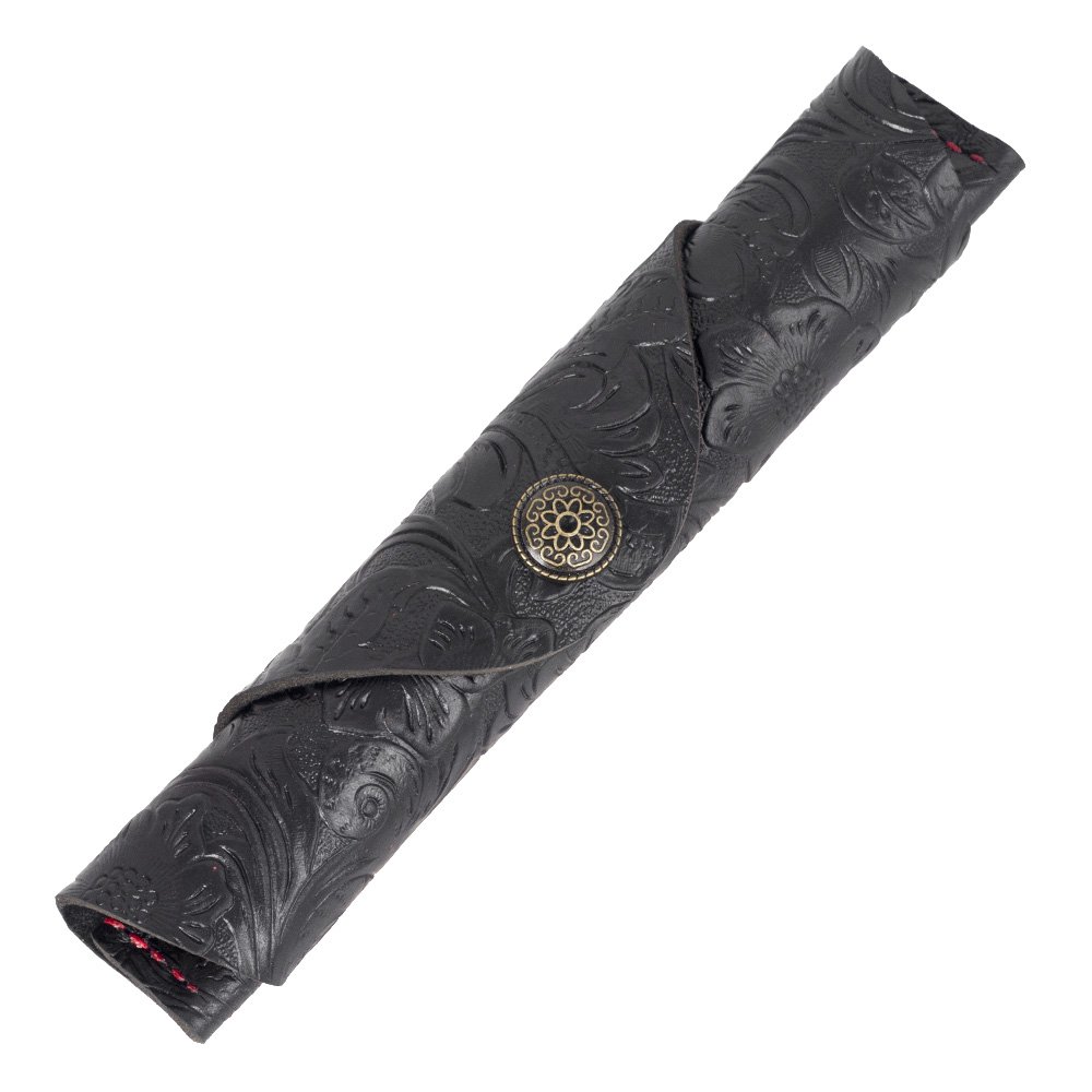 Handmade Leather Fountain Pen Pouch - Single Pen Case Holder for Carving Flower Design, Protective Sleeve Cover for Pencis & Writing Instruments (Black) - Perfect Gift for Writers, Students & Office Professionals