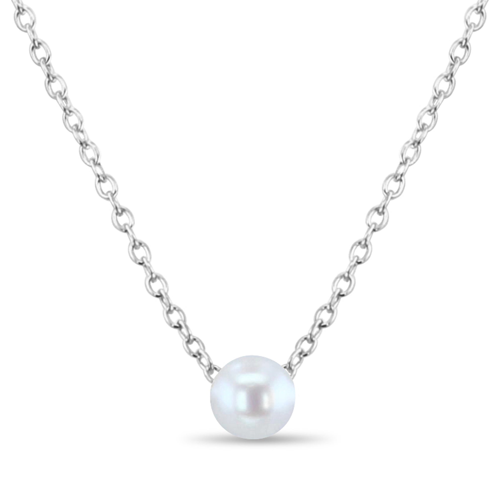 4MM & 7MM Floating Solitaire Pearl Necklace - Elegant White Cultured Pearls for Women - Perfect for Weddings, Anniversaries & Special Occasions