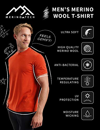 Premium Men's Merino Wool T-Shirt - 165 Burgundy Wine Color with Bonus Socks - Soft Breathable Base Layer for Hiking, Travel & Outdoor Activities