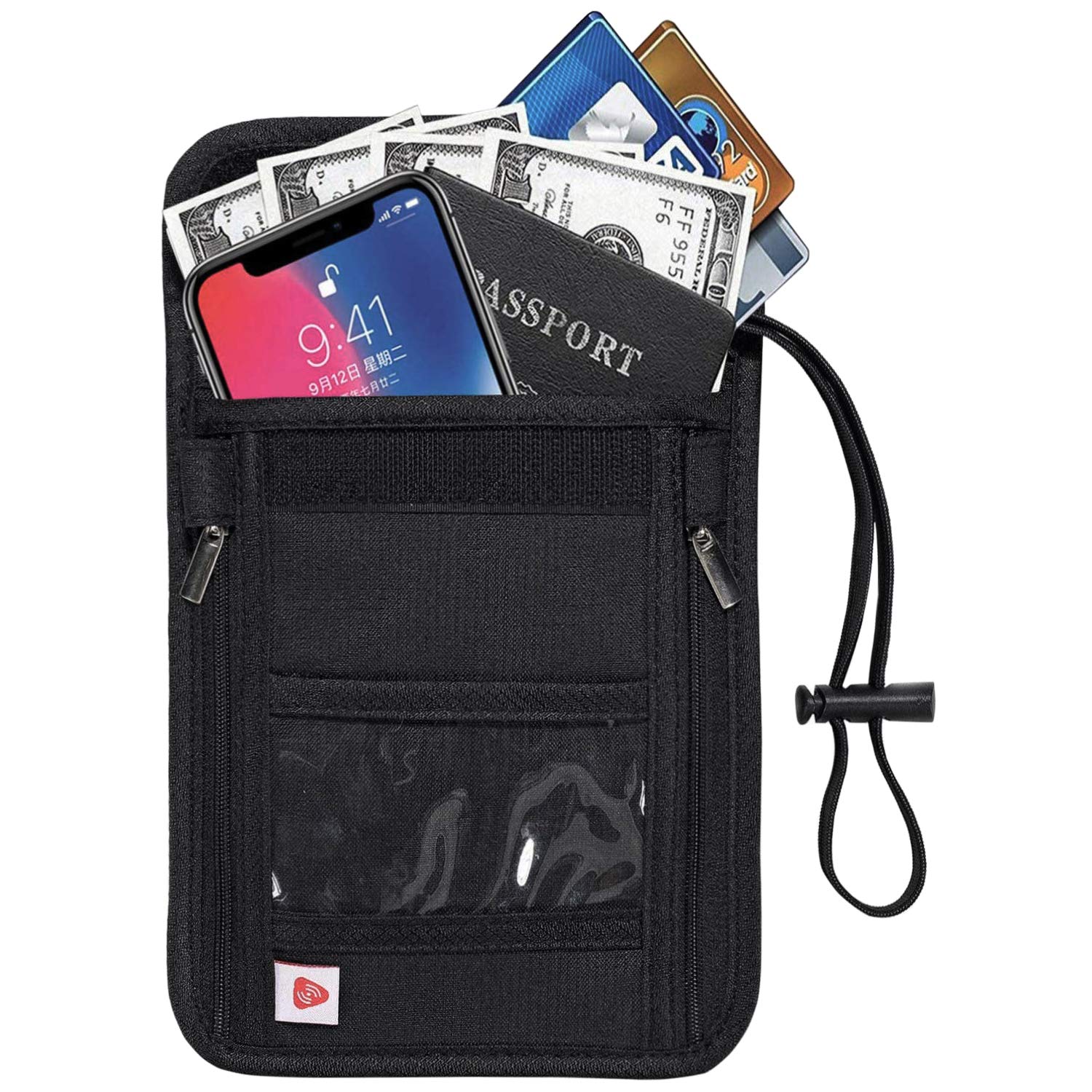 RFID Blocking Travel Neck Wallet for Women & Men - Secure Passport Holder & ID Protector - Anti-Theft Hidden Pouch for Money, Cards & Valuables - Perfect for Airports, Vacations & Daily Commute (Black)