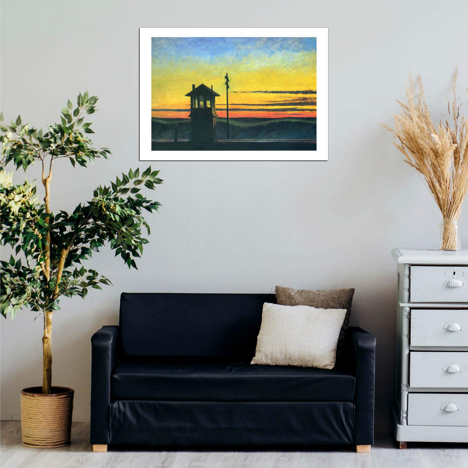 Edward Hopper Railroad Sunset Extra Large Framed Art Print - Semi Gloss Finish - Perfect for Living Room, Bedroom or Office Wall Decor