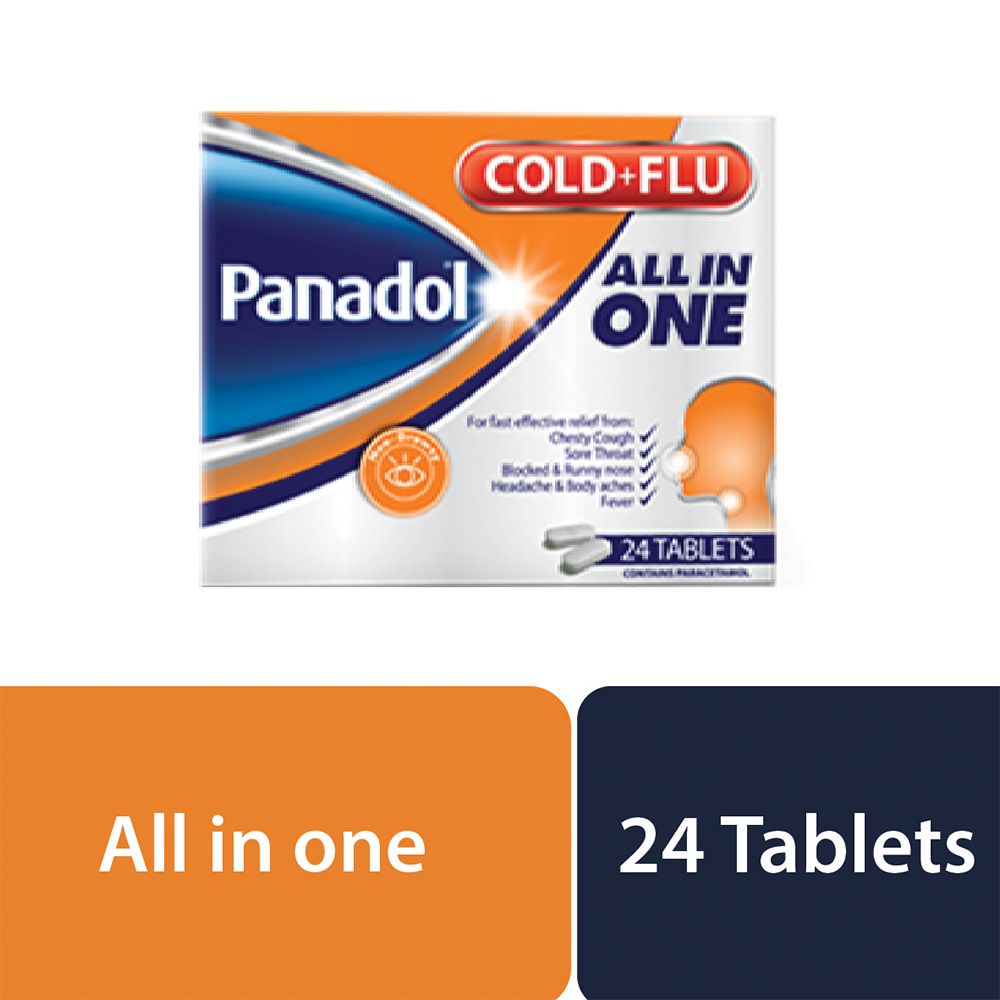 Panadol Cold & Flu All In One Tablets - 24 Count | Fast Relief for Cough, Cold & Flu Symptoms | Day & Night Use for Adults & Teens | Home, Office & Travel Essential