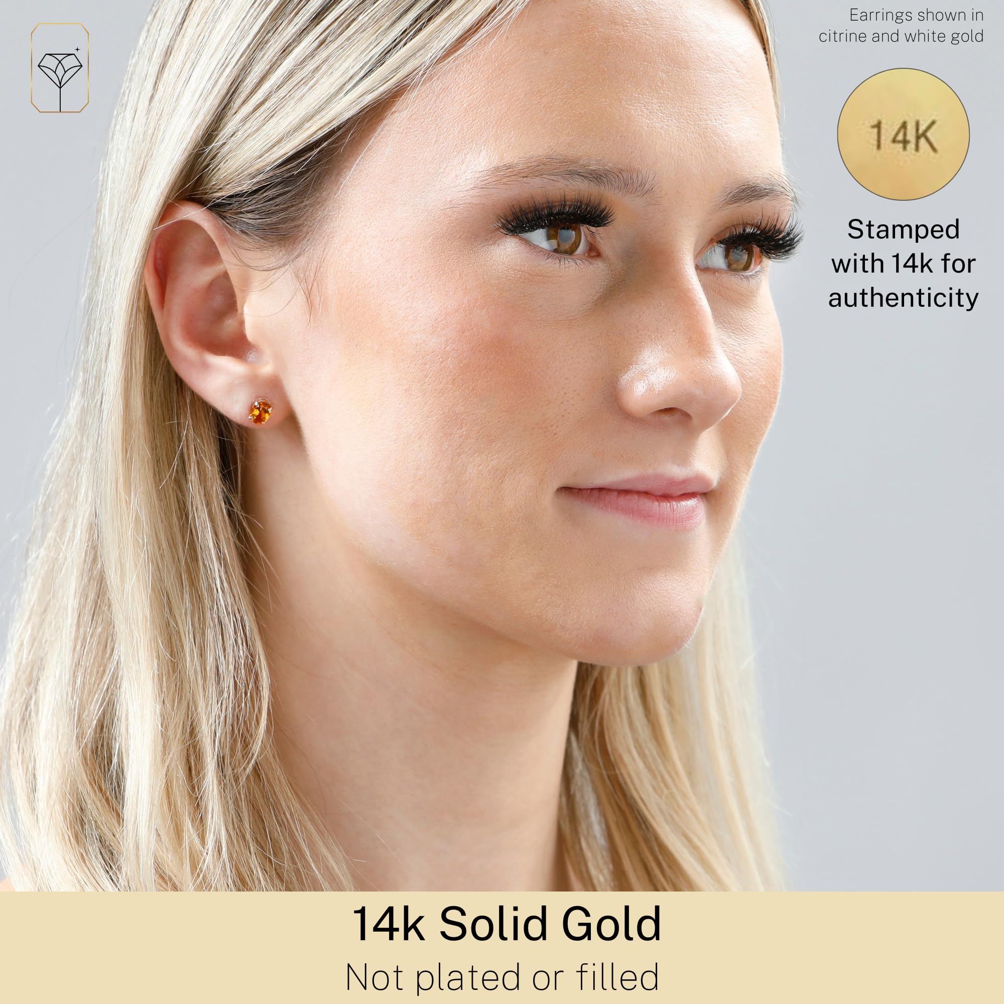 14K Gold Oval Stud Earrings for Women - 7x5mm Birthstone Gemstone Earrings with Push Backs | Hypoallergenic Real 14 Karat Gold Studs | Perfect Gift for Birthday, Anniversary & Everyday Wear | by MAX + STONE