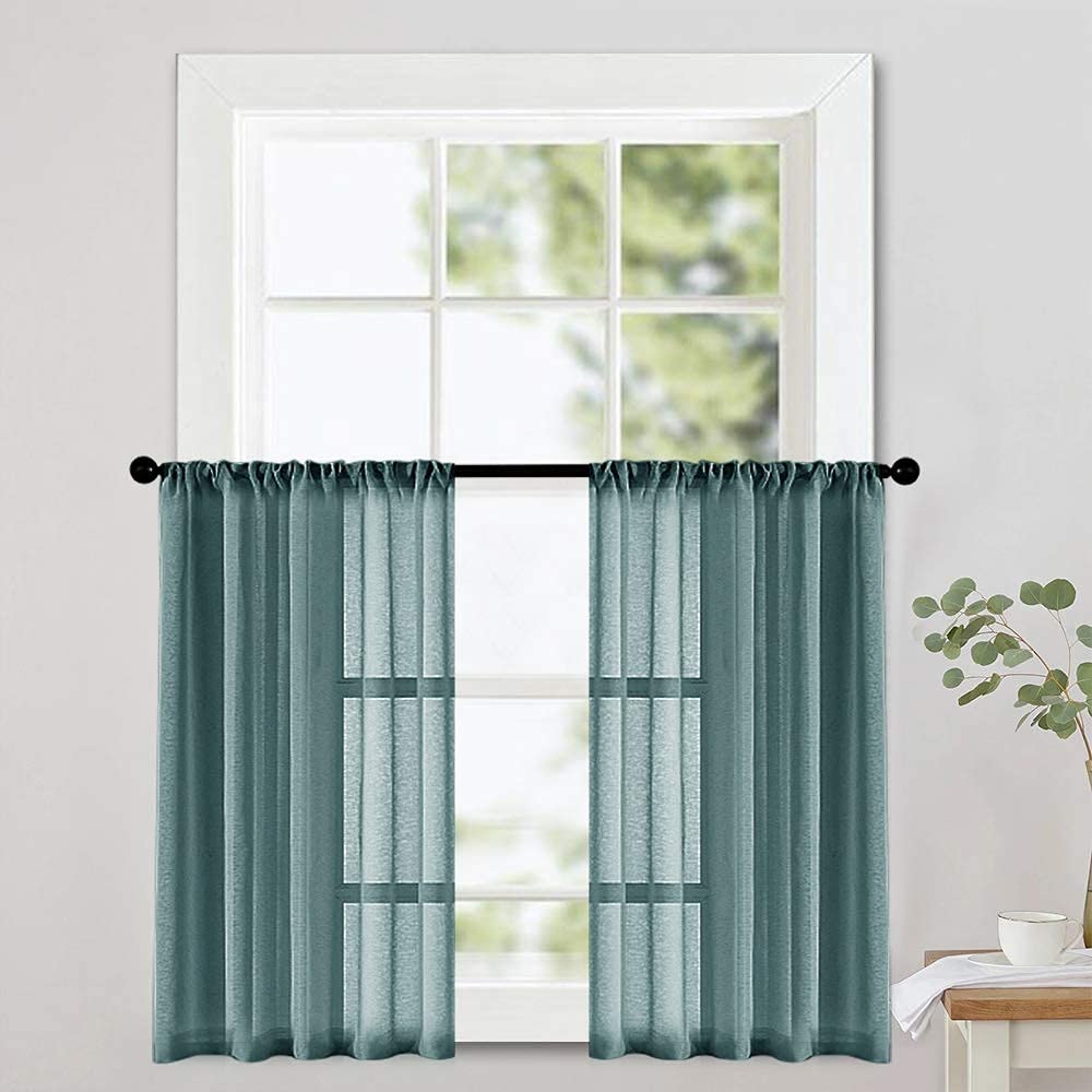 MRTREES Sheer Tier Curtains Blue Haze - Light Filtering Short Kitchen Window Treatments (36 Inch Length, Rod Pocket, 2 Panels) - Perfect for Bathroom, Cafe & Half Windows - Soft Privacy & Natural Light Control