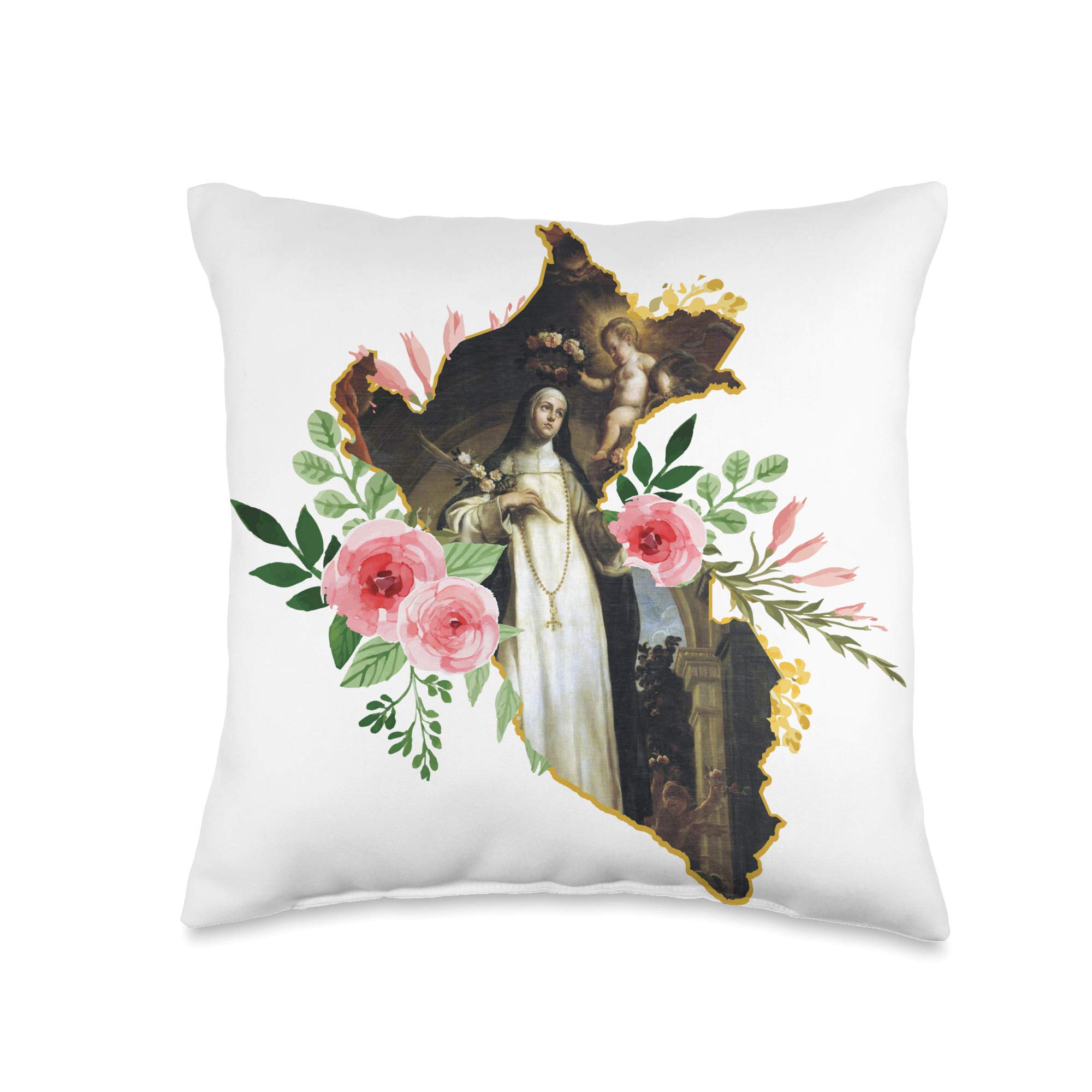 St. Rose of Lima Catholic Saint Throw Pillow - Religious Home Decor & Peru Inspired Gift for Church, Prayer Room, or Catholic Household