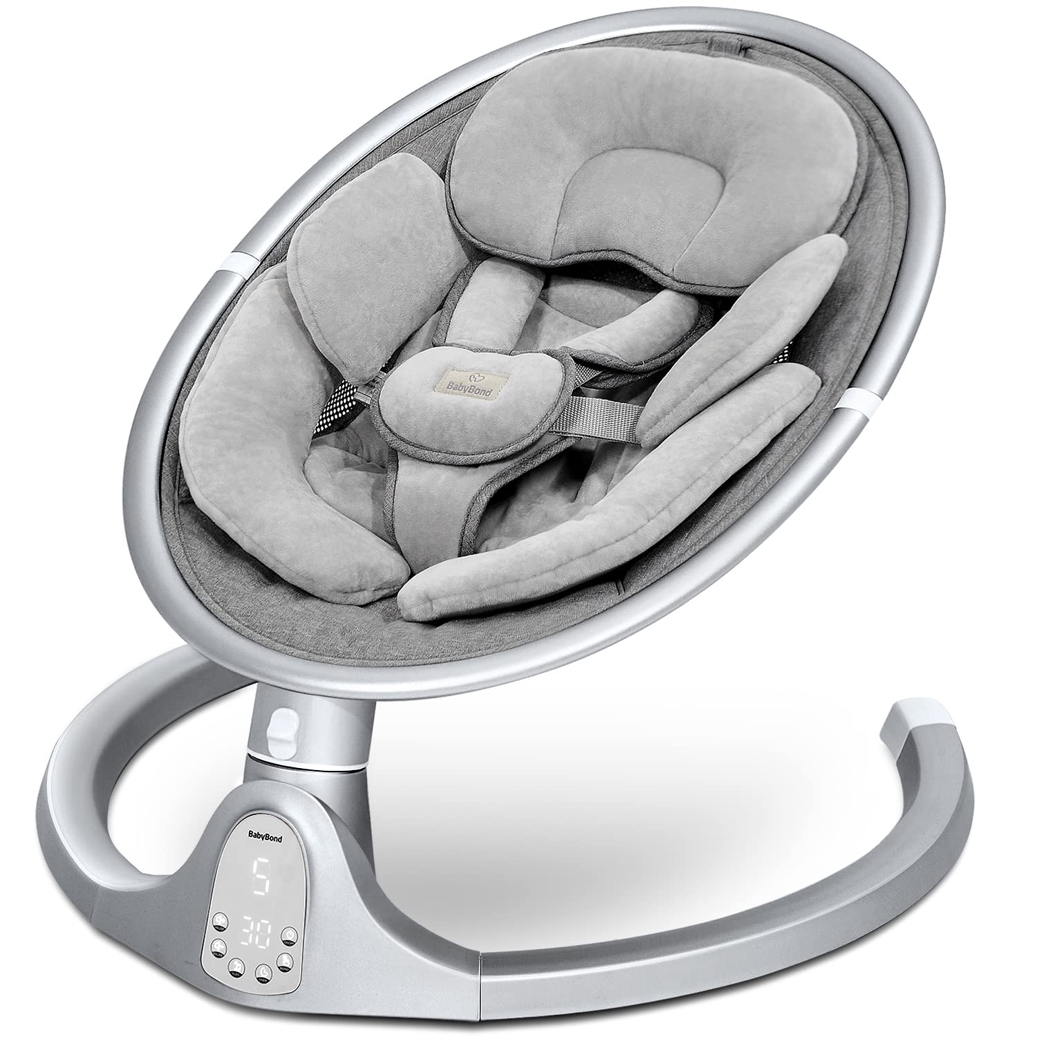 BabyBond Bluetooth Baby Swing for Infants - 10 Preset Lullabies, 5-Speed Adjustable Rocking, 5-Point Safety Harness & Remote Control - Portable Infant Swing for Nursery, Travel, Indoor & Outdoor Use (Aluminum Frame)