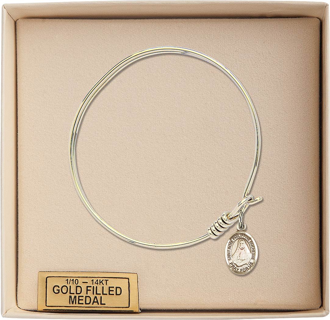 Round Eye Hook Bangle Bracelet with St. Rose Philippine Duchesne - Gold Filled Religious Jewelry for Women - Perfect for Daily Wear, Church & Special Occasions