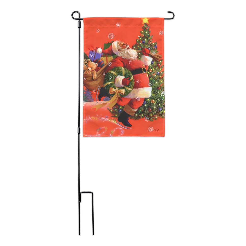 Santa Skating Christmas Holiday Decorative Flag for Tree Garden and Yard - Perfect for Outdoor Holiday Decorations and Festive Seasonal Displays