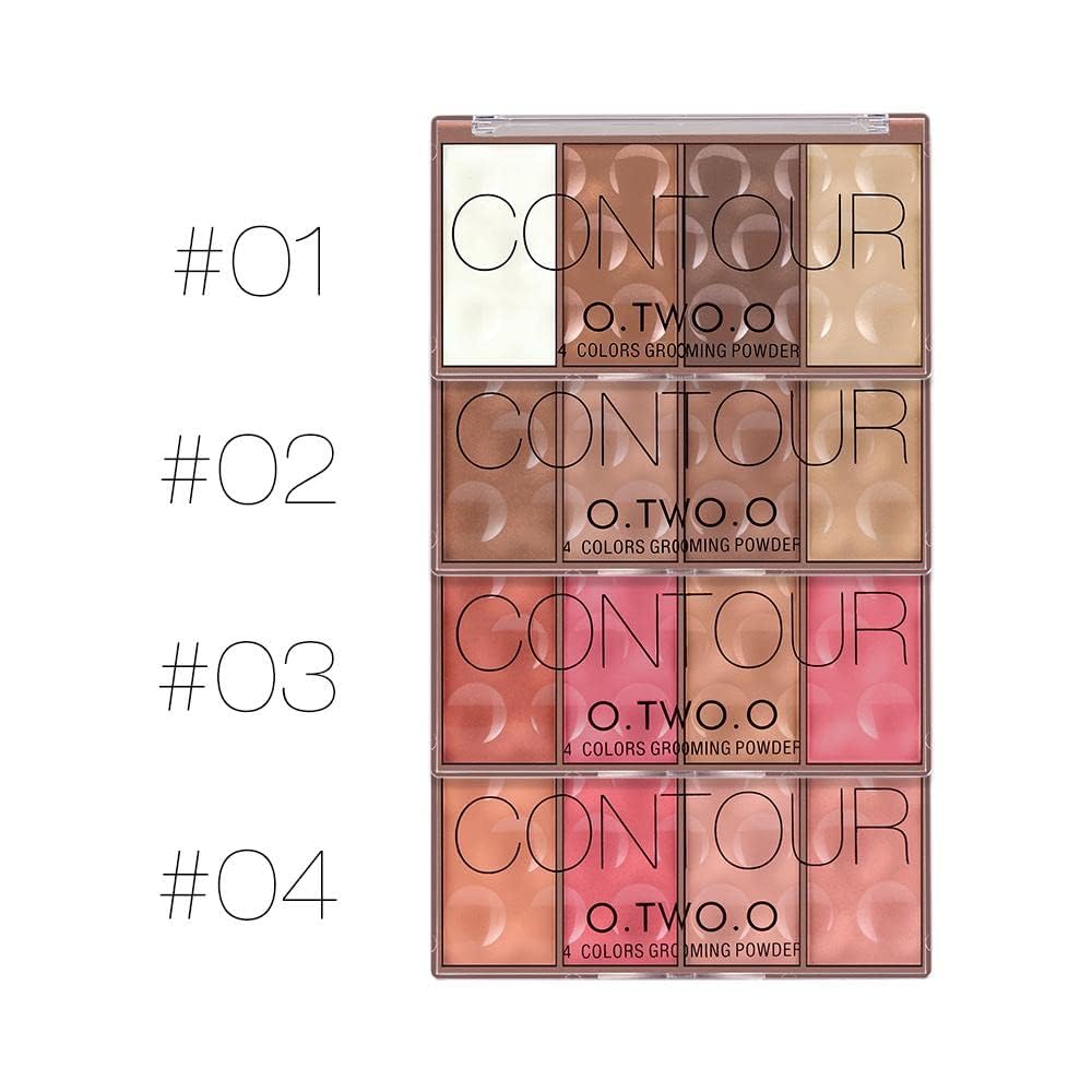 O TWO O Contour Highlighter & Blush Palette - 4 Color Face Shading & Grooming Powder Makeup Kit (24g, Long-Lasting) for Cheekbones & Contouring - Perfect for Everyday Makeup & Special Occasions