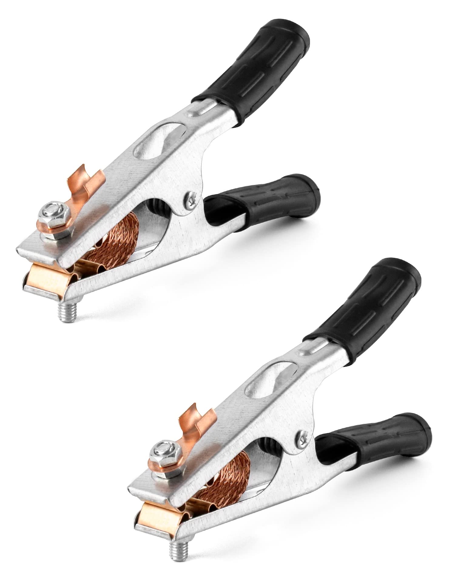 QWORK 500A Welding Ground Clamp 2 Pack - Electroplated Copper Earth Clip for Manual Arc Welders (US Standard) - Perfect for Metal Fabrication, Auto Repair & DIY Welding Projects
