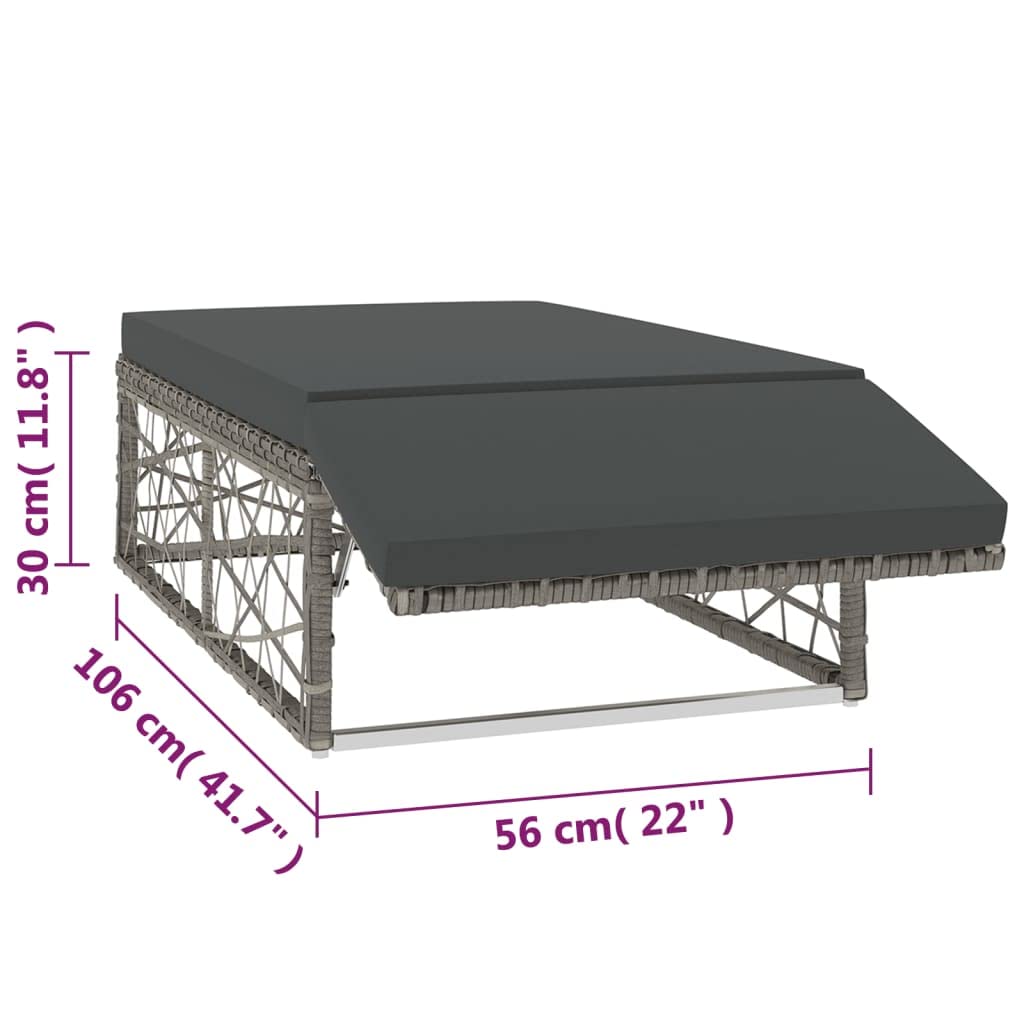 vidaXL 2-Piece Patio Furniture Set - Outdoor Loveseat with Footrest & Cushions, Gray Poly Rattan 2-Seater Sofa for Garden, Backyard, Deck & Poolside Relaxation