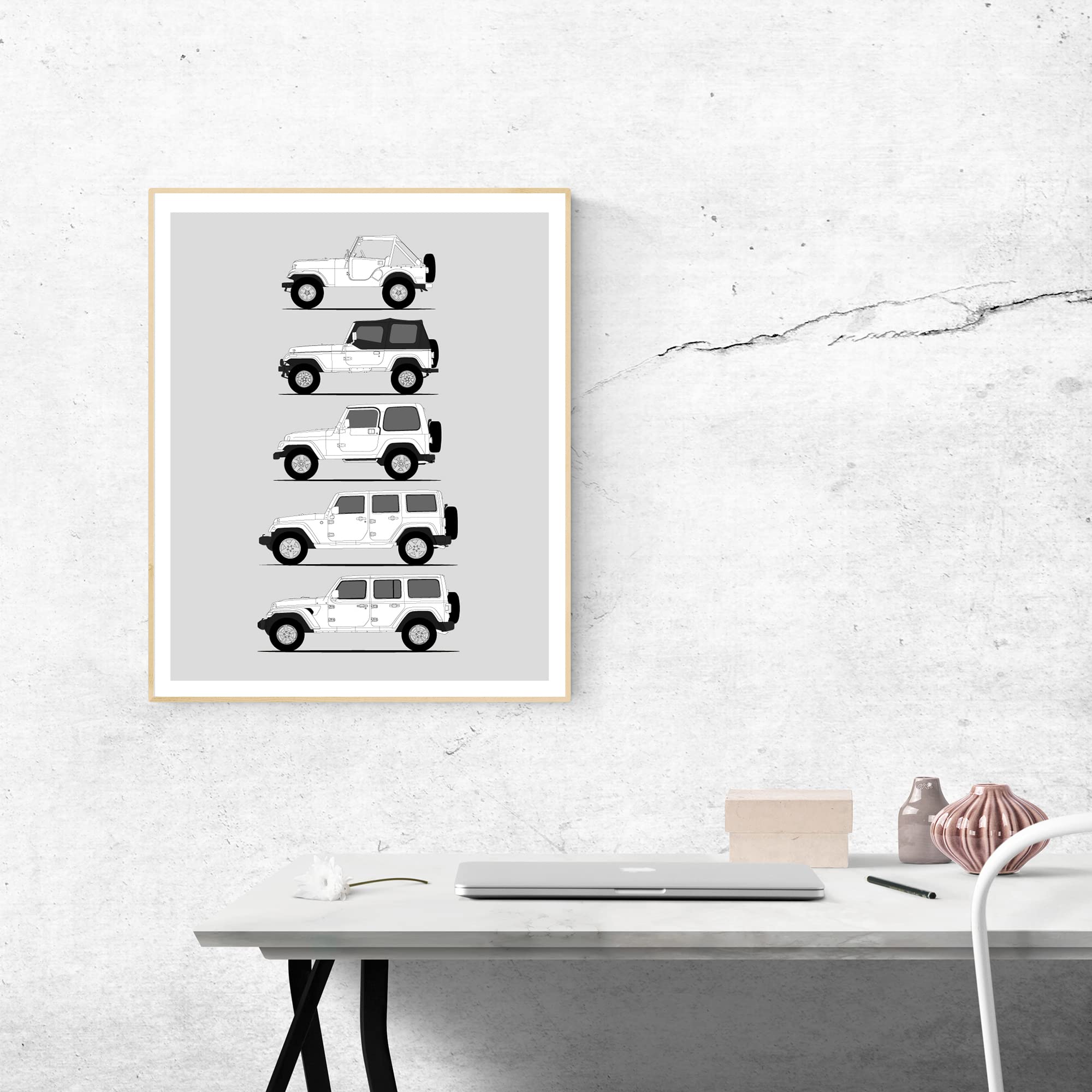 Jeep Wrangler Generations Wall Art Print - YJ, TJ, JK, JL Models History (8x10