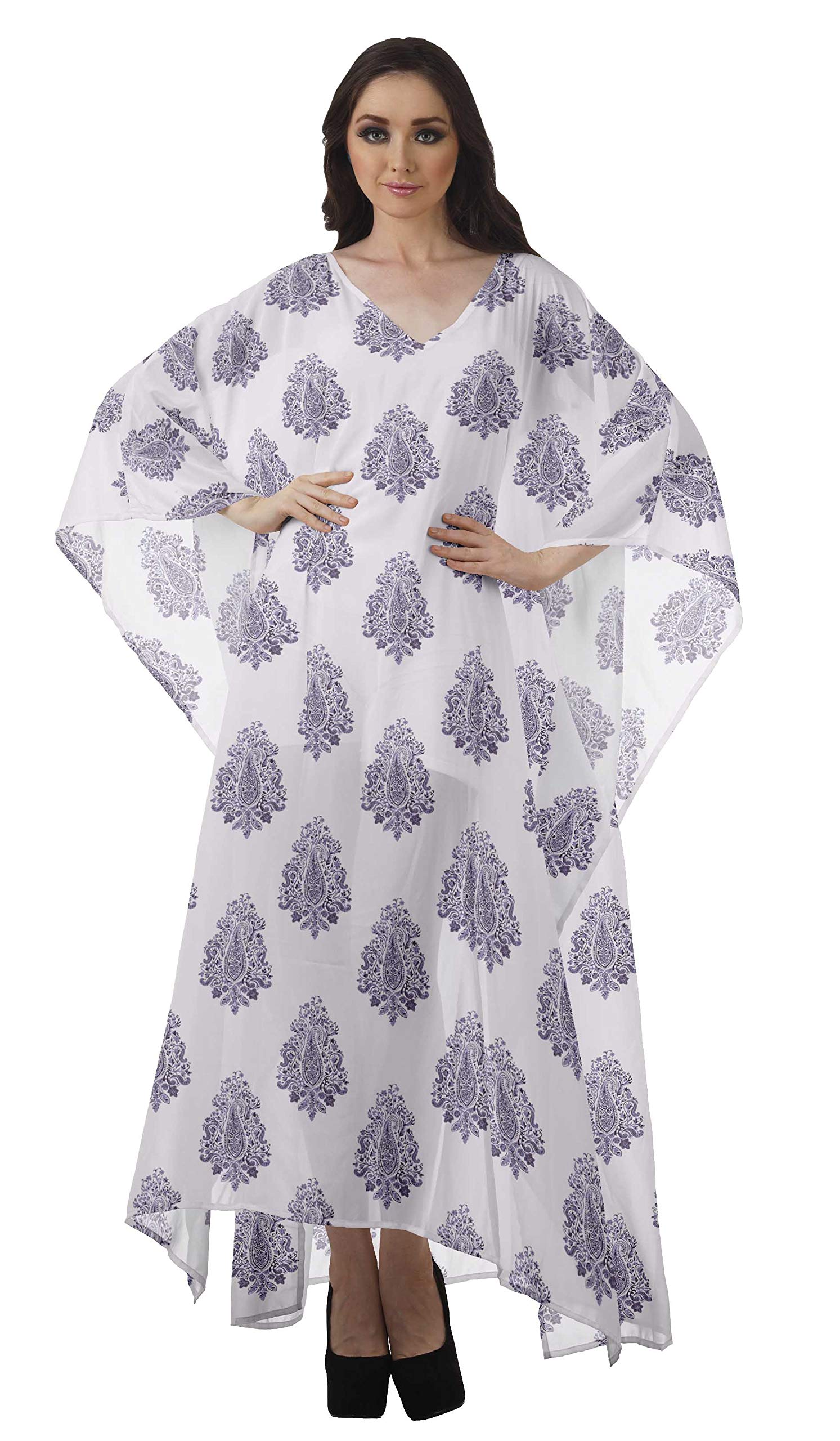 Moomaya Women's Sheer Turkish Kaftan Beach Cover Up Dress - Lightweight Swimwear Coverup for Pool, Beach & Vacation (Long Flowy Caftan Dress)