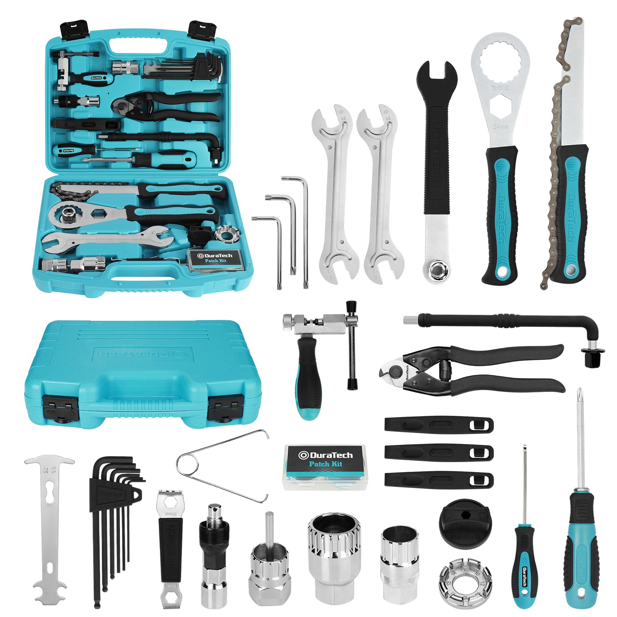 DURATECH Bike Repair Kit - 42-Piece Bicycle Tool Kit with Portable Carry Case for Tire, Brake, Chain & Pedal Maintenance - Essential Mountain & Road Bike Accessories - Perfect Gift for Cyclists (Men & Women) - Ideal for Trail Rides, Commuting & Home Bike Repairs