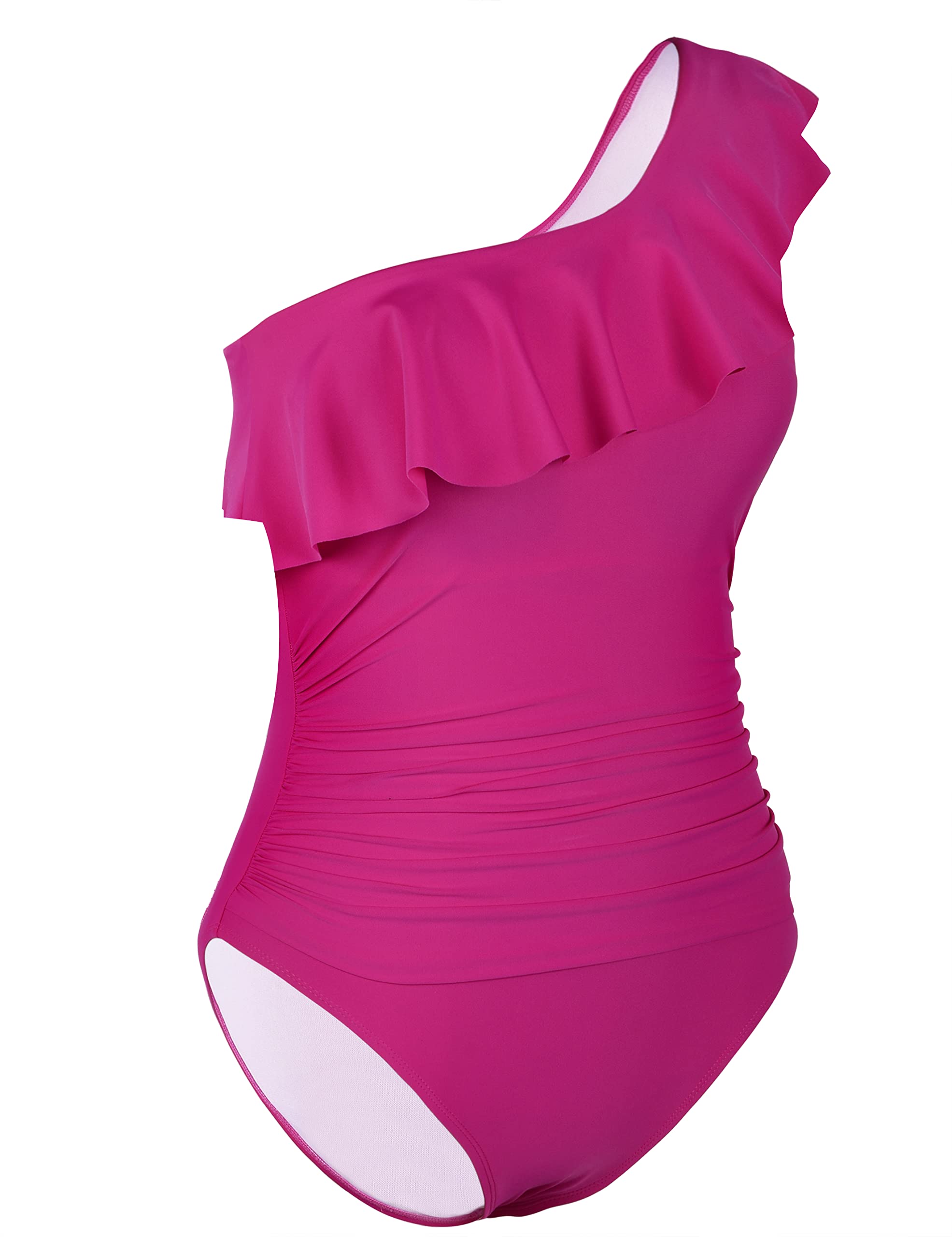 Mycoco Women's One Shoulder Ruched One Piece Swimsuit - Sexy Monokini Bathing Suit for Beach, Pool & Vacation | Tummy Control Swimwear
