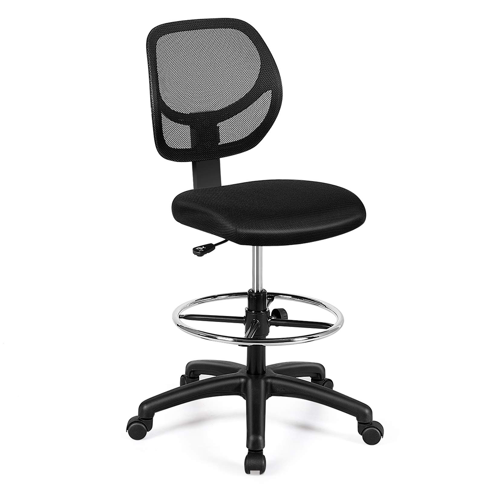 Giantex Mesh Drafting Chair with Footrest Ring - Adjustable Height Mid Back Office Chair for Standing Desk, Home & Office Use - Black - Perfect for Architects, Designers & Long Work Hours